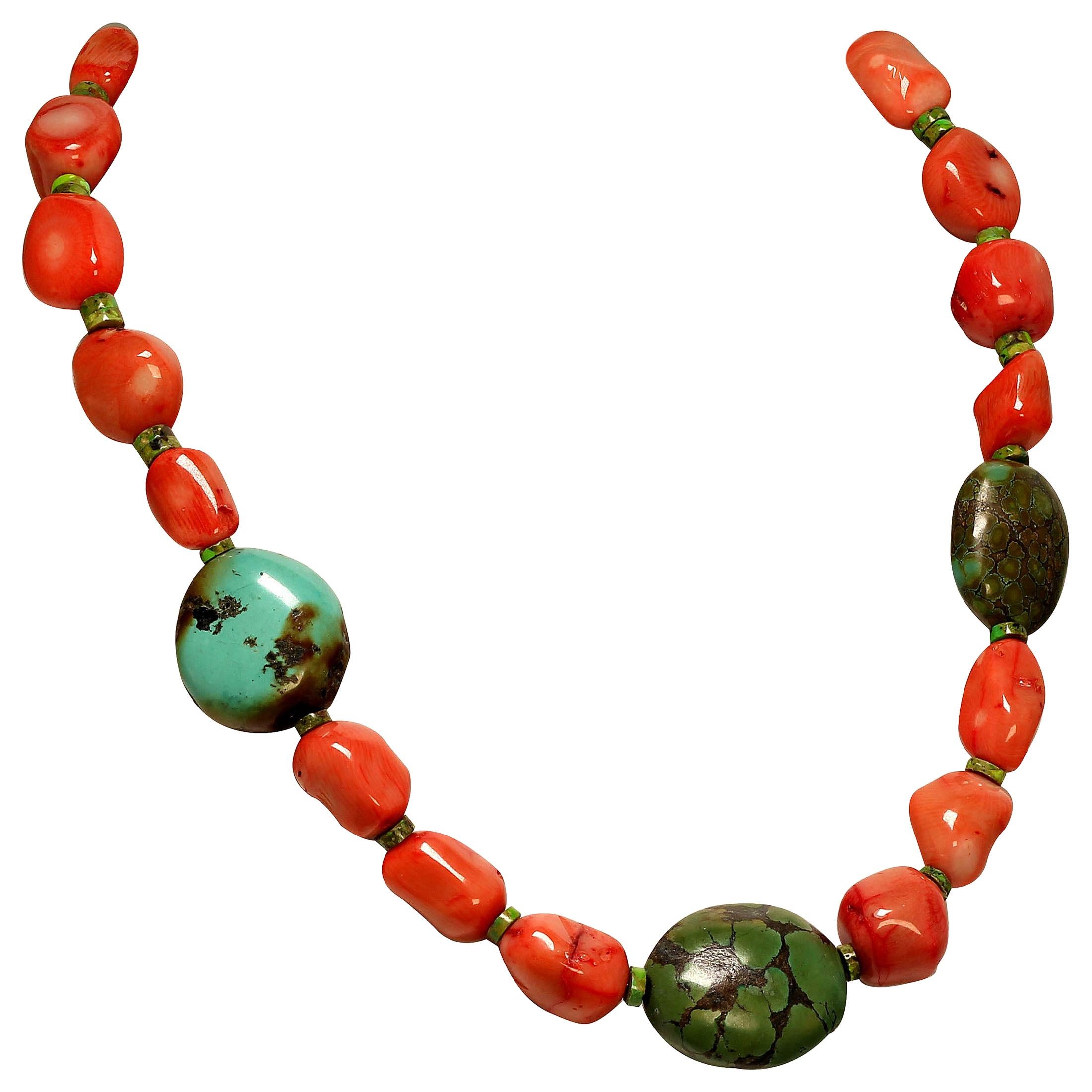 Gemjunky Southwest Style Peach Coral and Hubei Turquoise Necklace