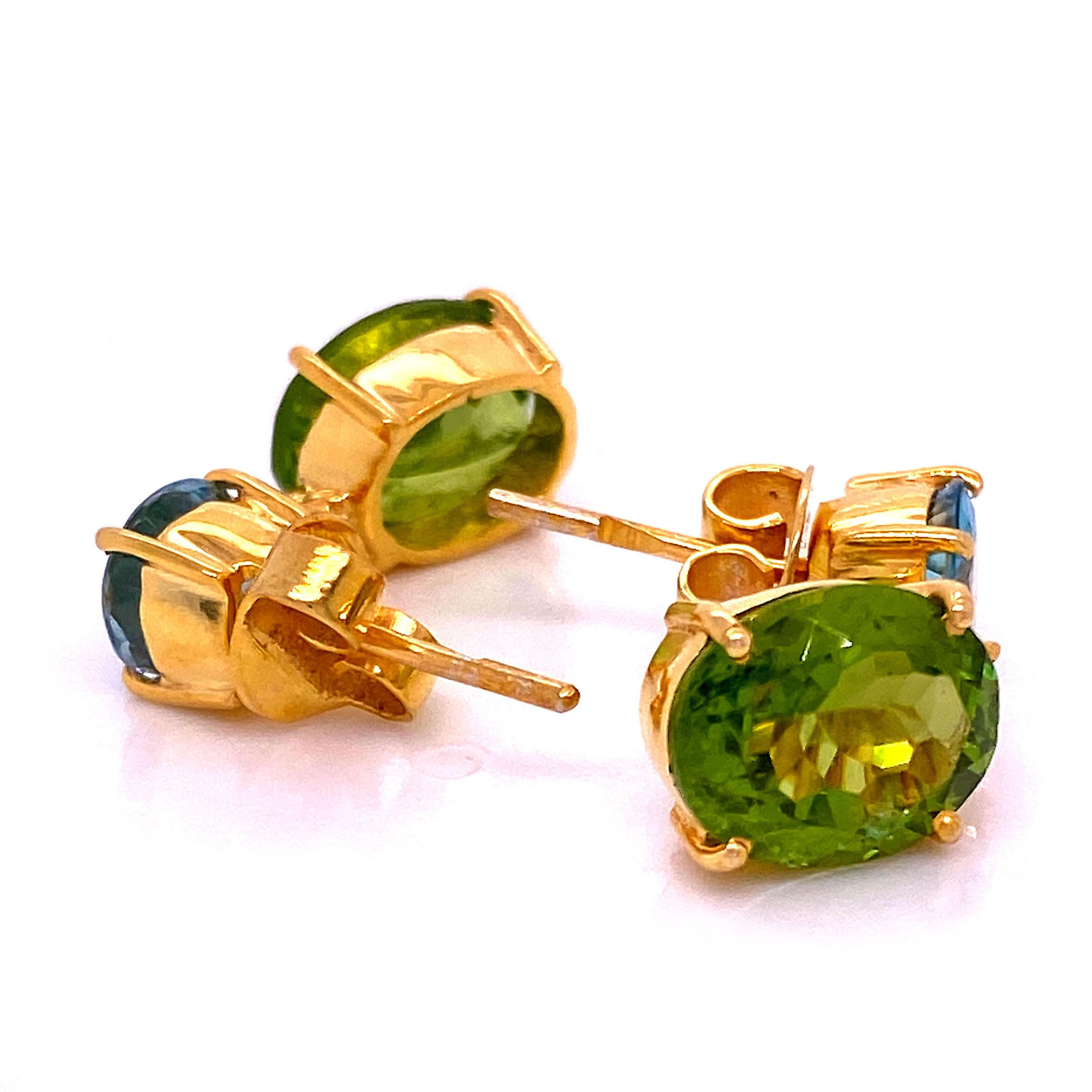 Artisan AJD Sparkling Blue Zircon and Green Peridot Earrings