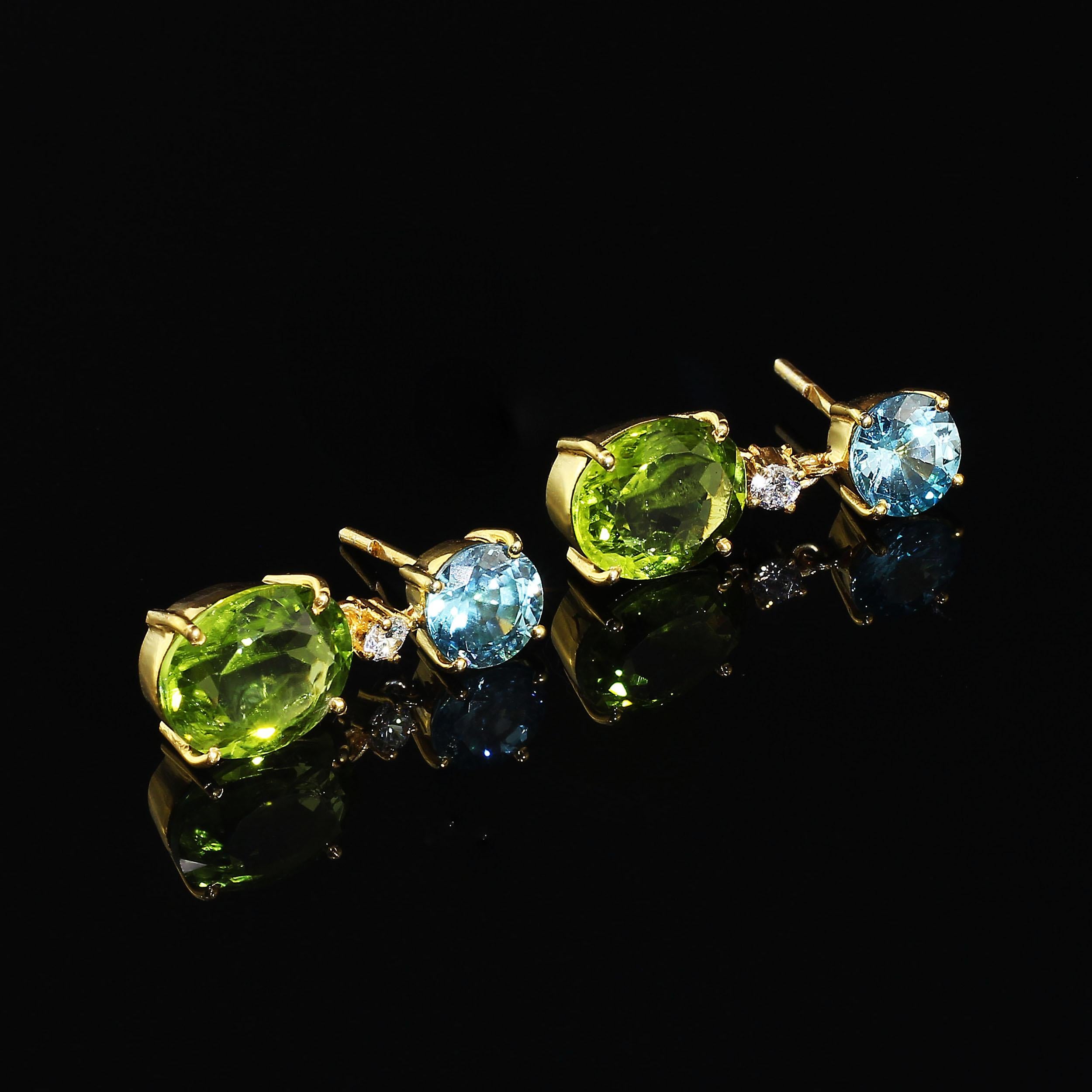 Oval Cut AJD Sparkling Blue Zircon and Green Peridot Earrings