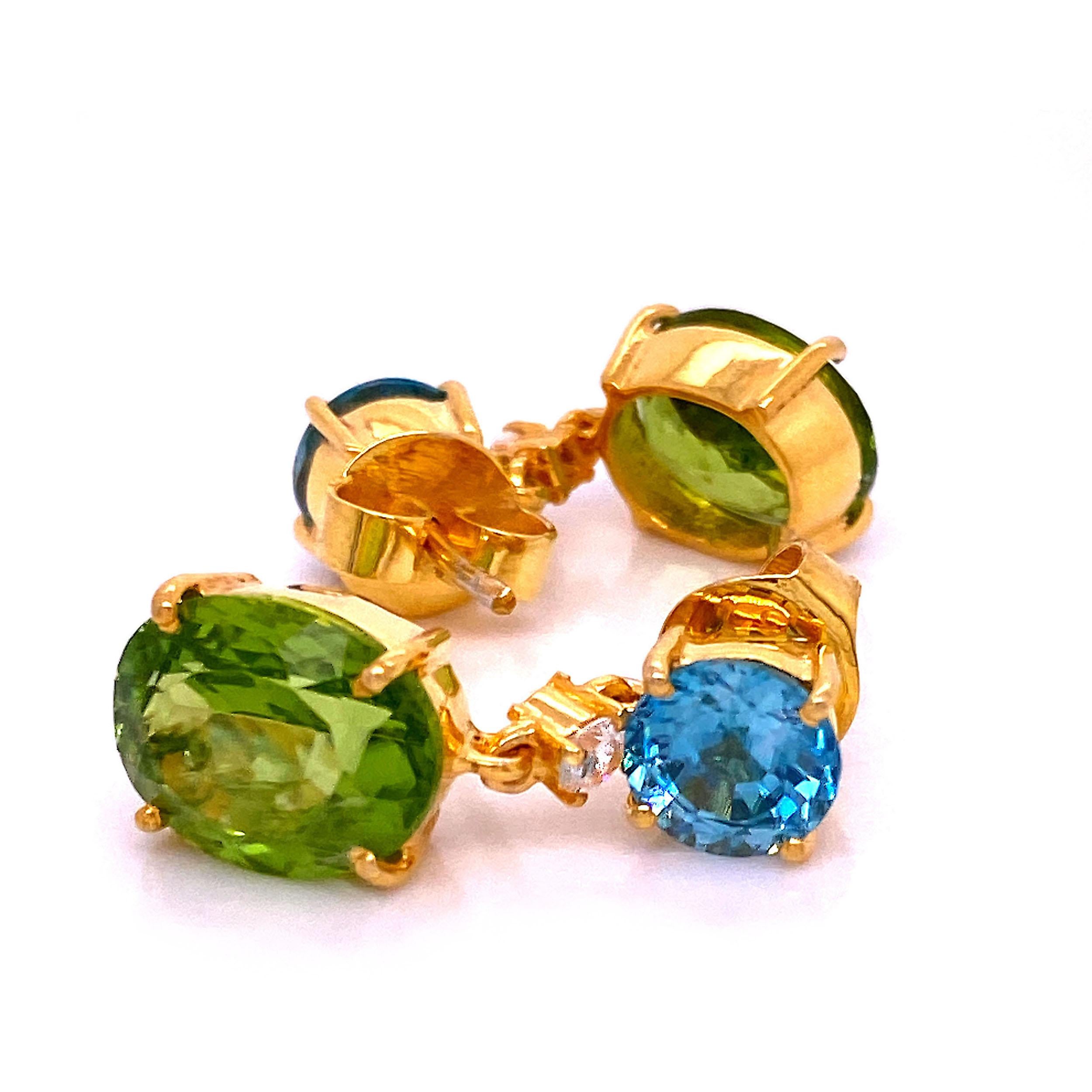 AJD Sparkling Blue Zircon and Green Peridot Earrings 1