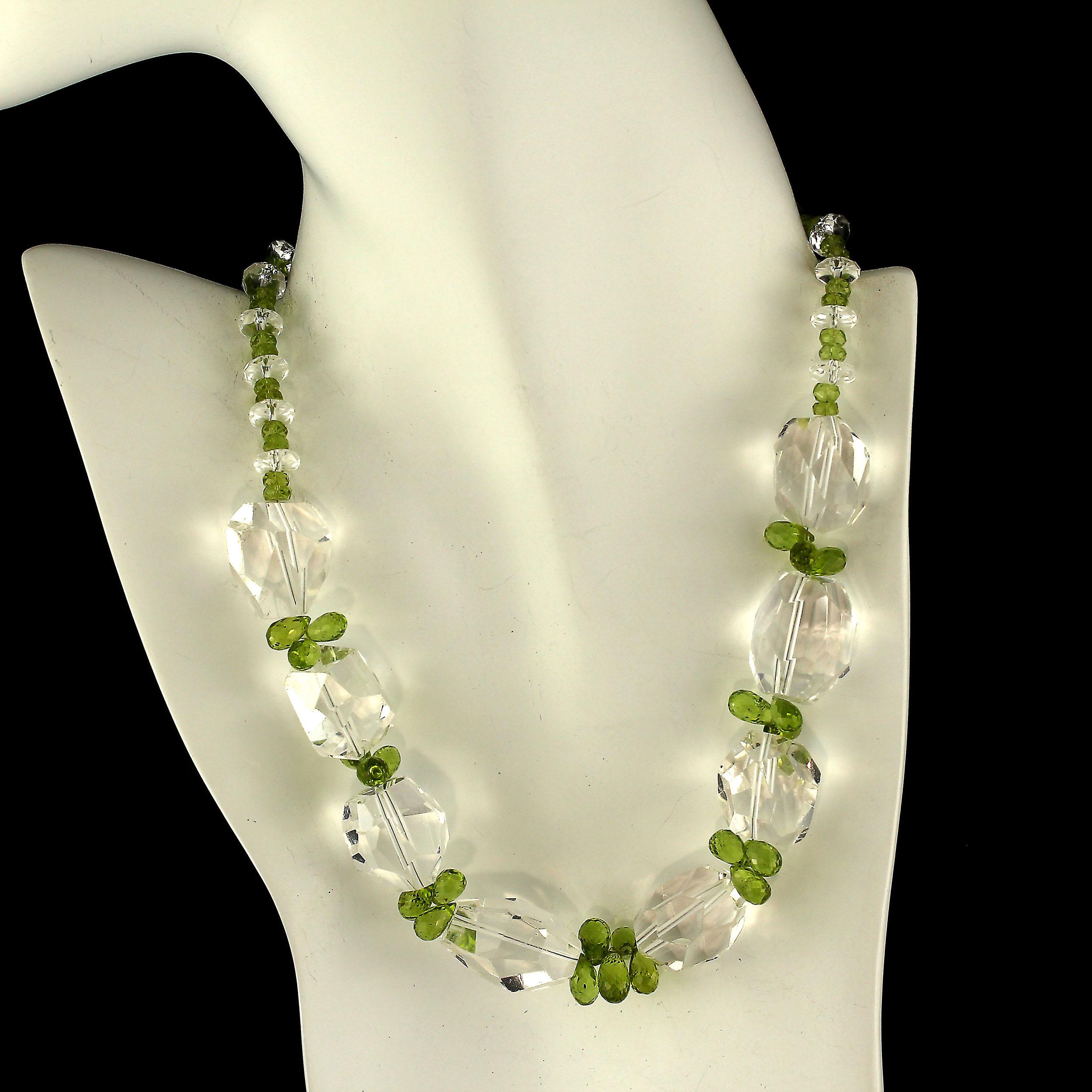 Contemporary AJD Sparkling Clear Quartz Crystal and Green Peridot Choker Necklace