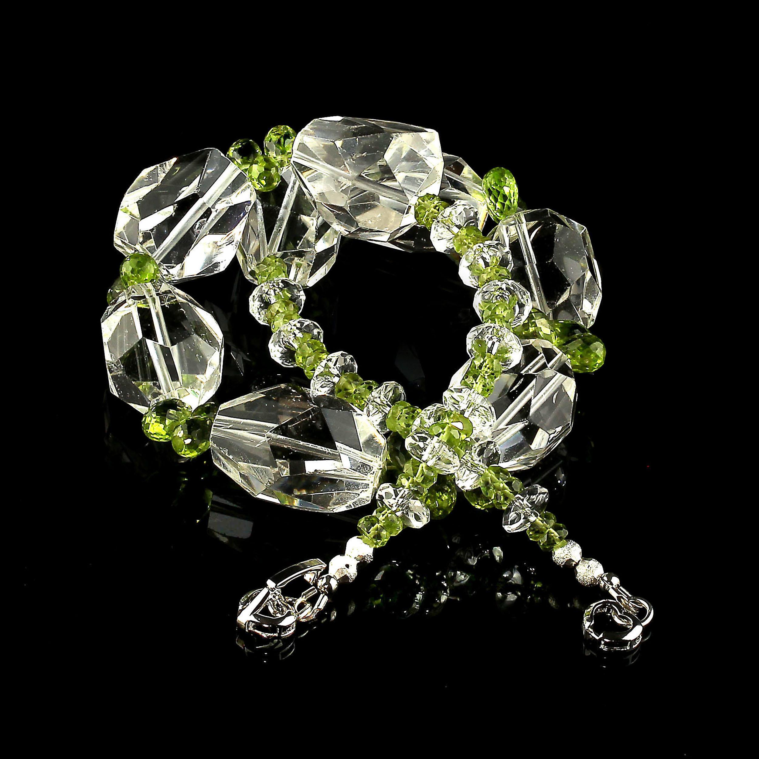 Women's or Men's AJD Sparkling Clear Quartz Crystal and Green Peridot Choker Necklace