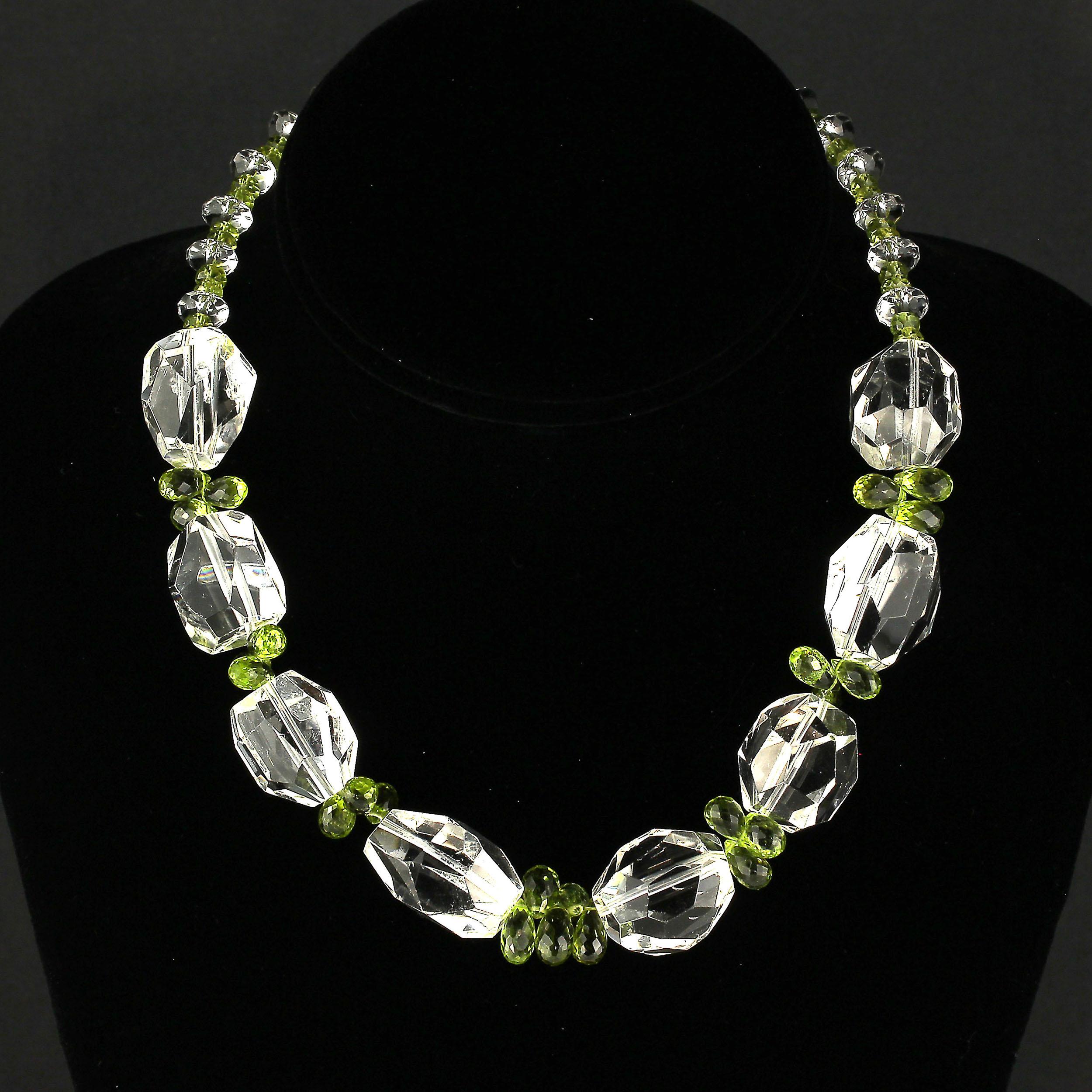 AJD Sparkling Clear Quartz Crystal and Green Peridot Choker Necklace 1