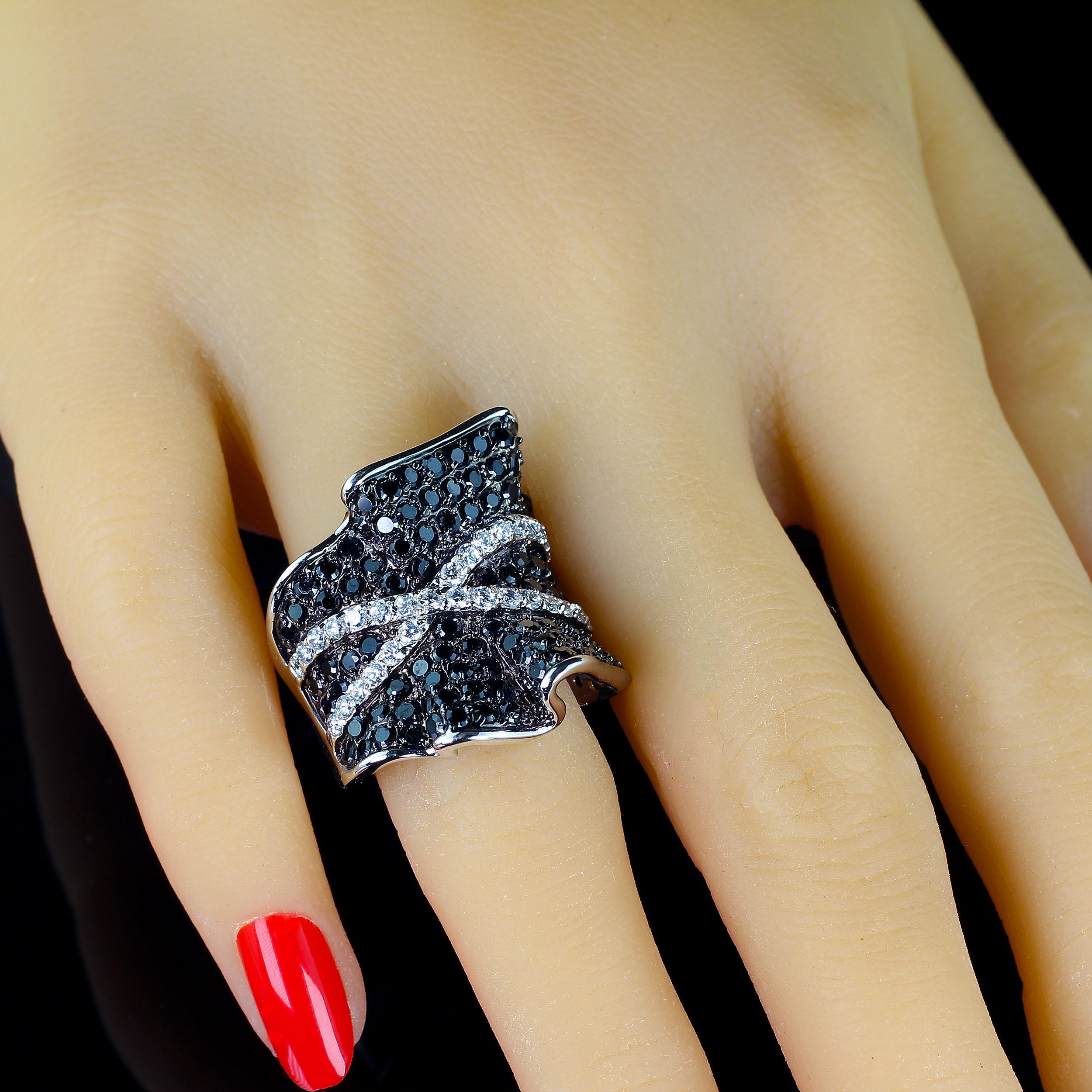 Brilliant Cut AJD Sparkly Black and White Dinner Ring