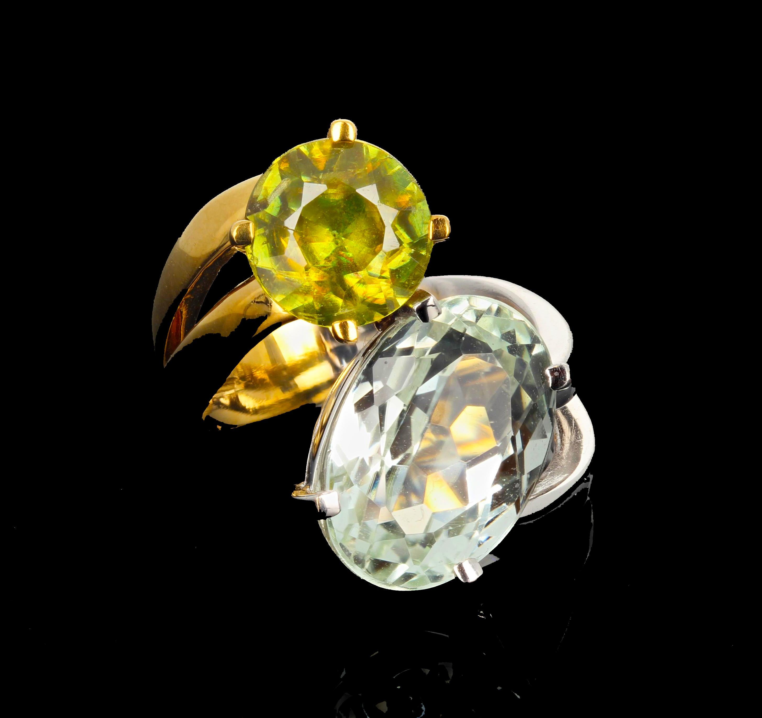 AJD Rare Splendid 6.8 Ct Amblygonite & 2.2 Ct Sphene Gold Cocktail Ring For Sale 4