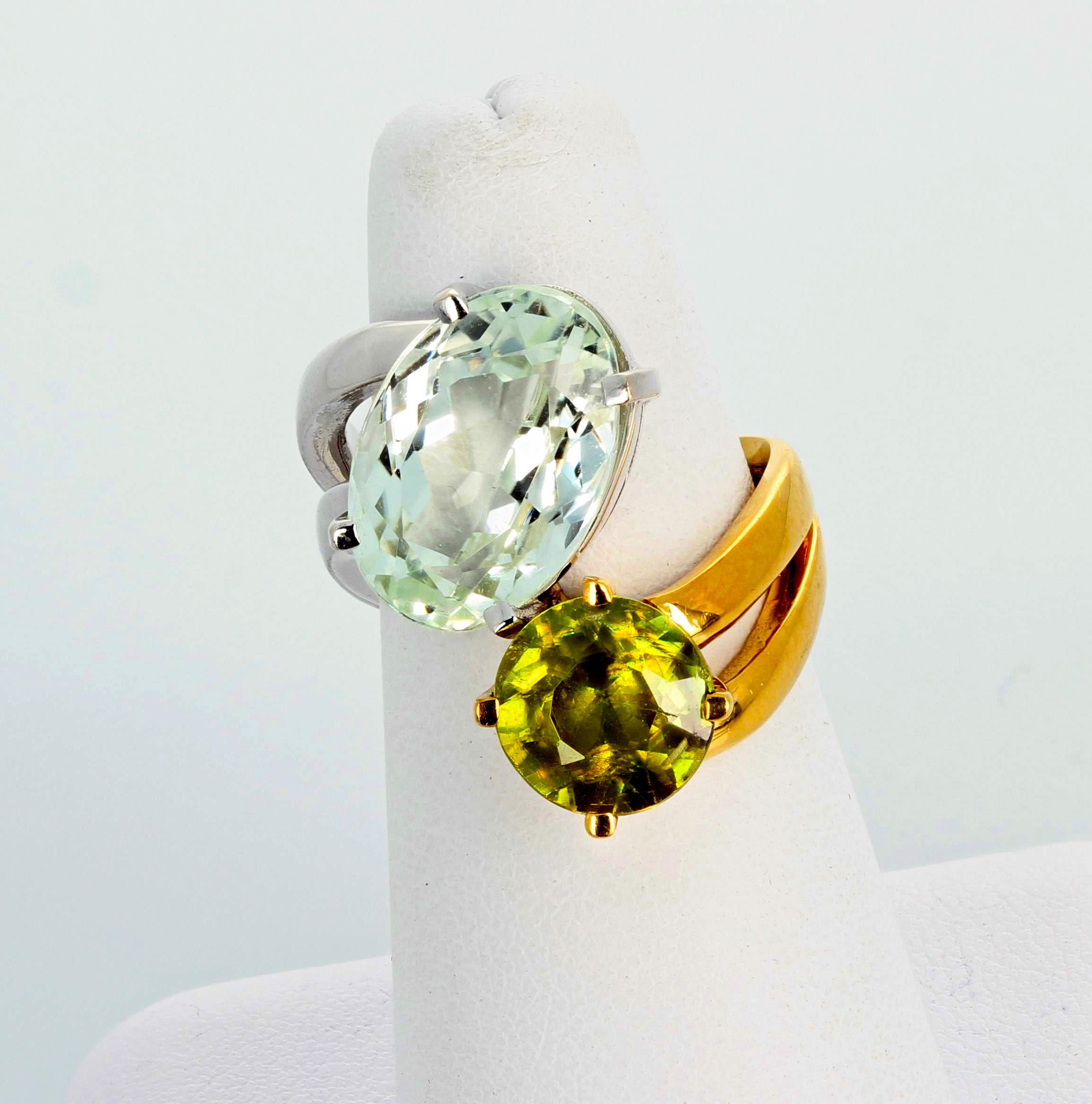 AJD Rare Splendid 6.8 Ct Amblygonite & 2.2 Ct Sphene Gold Cocktail Ring In New Condition For Sale In Raleigh, NC