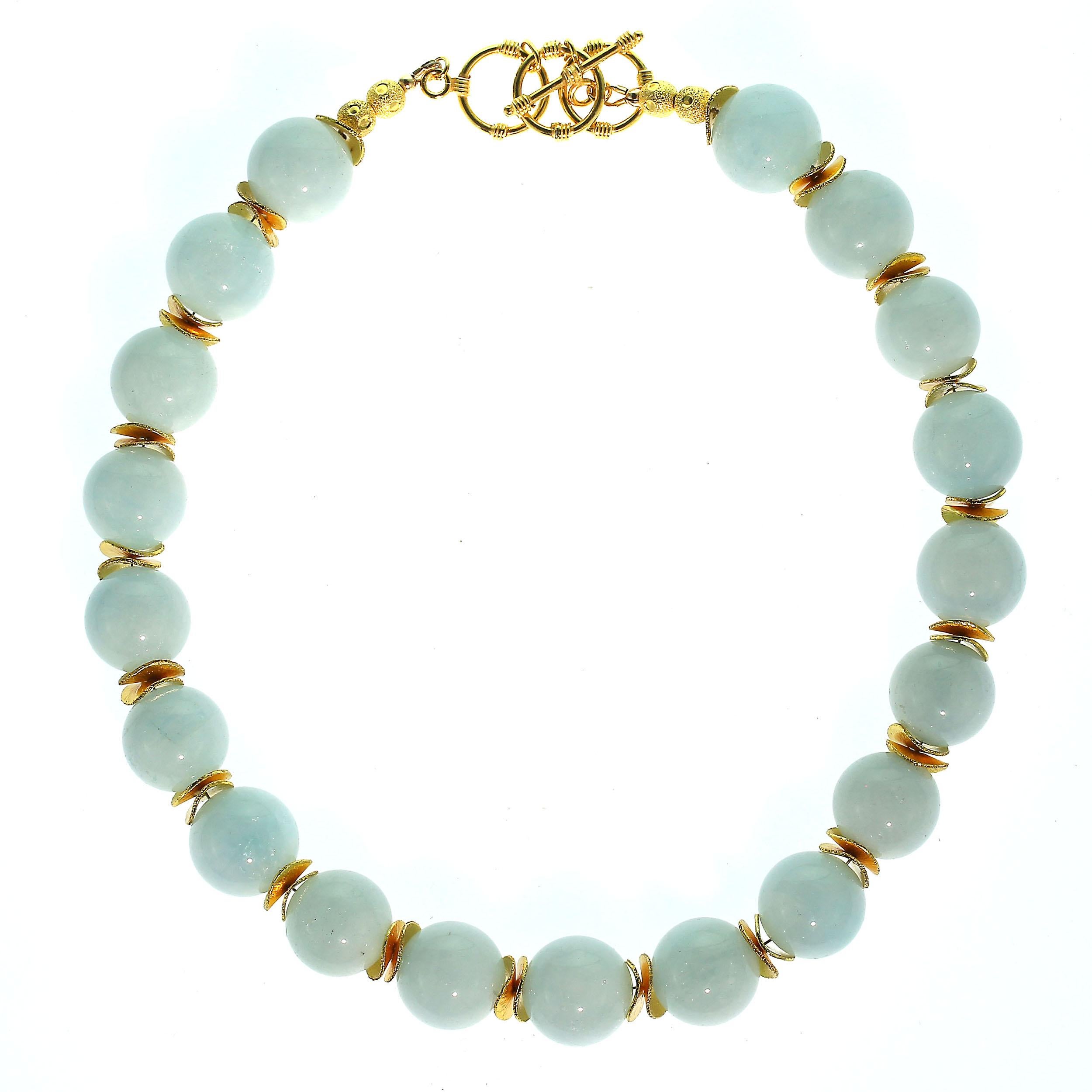 Women's or Men's AJD Statement Aquamarine Choker with Goldy Accents March Birthstone