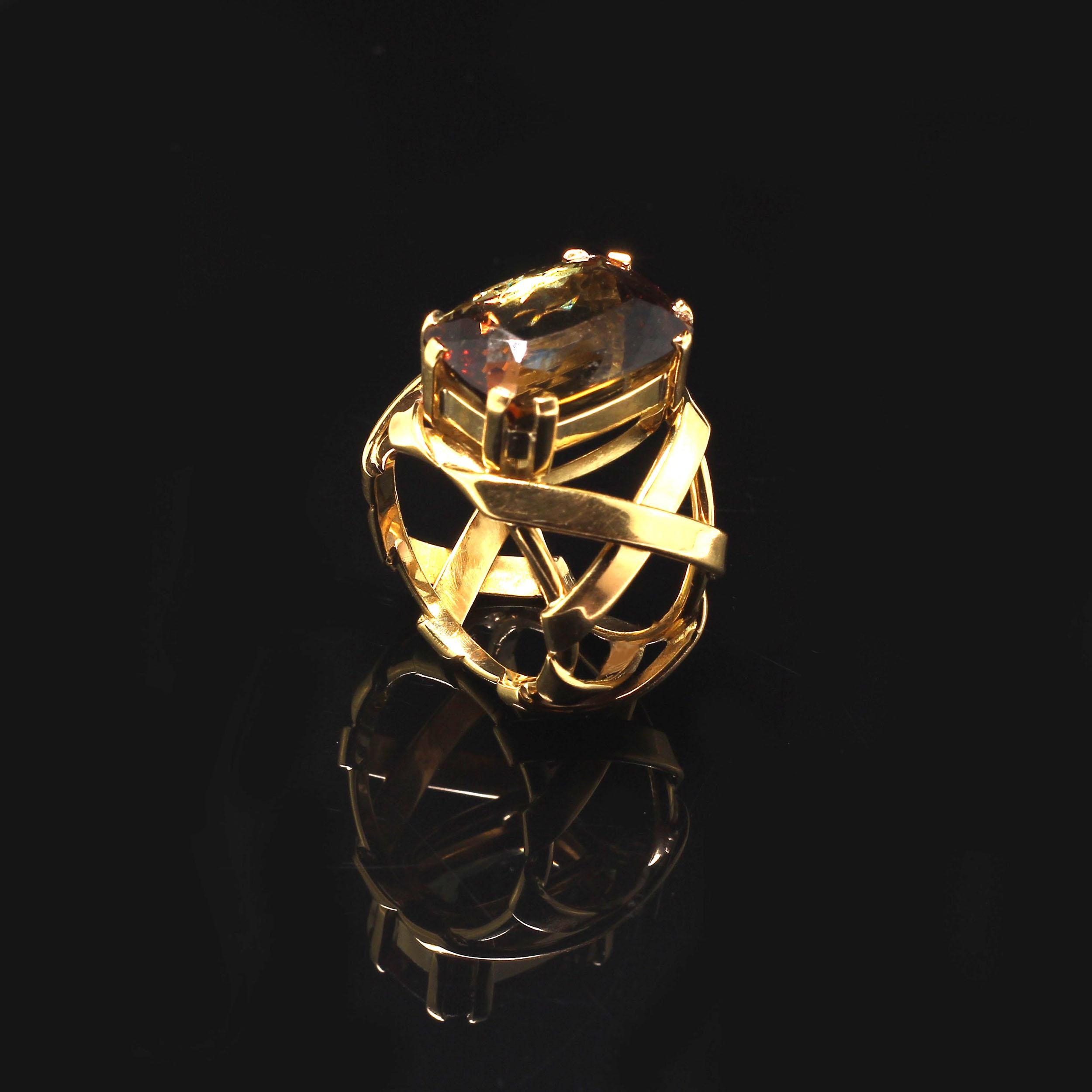Cushion Cut Gemjunky Statement Cocktail Ring of Andalusite and 18 Karat Yellow Gold