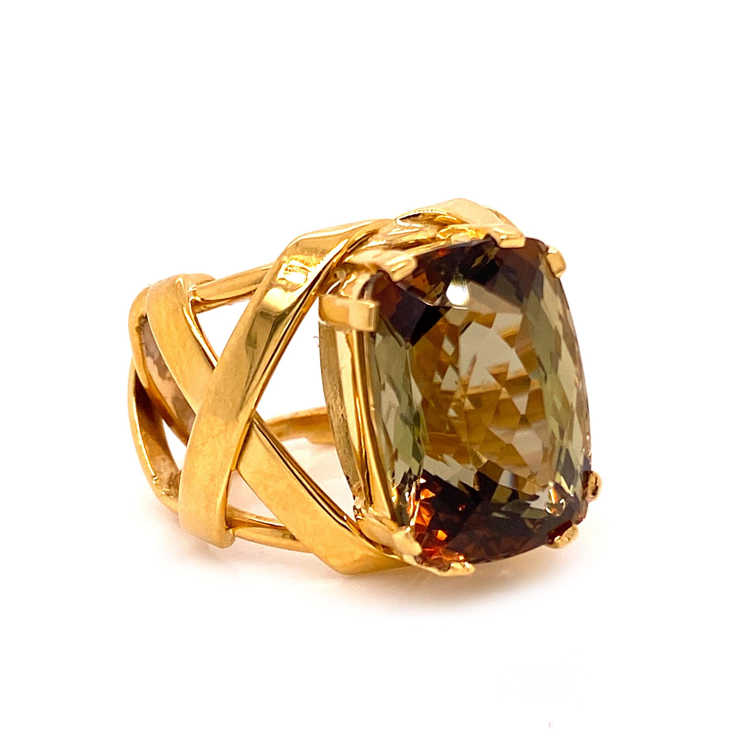 Gemjunky Statement Cocktail Ring of Andalusite and 18 Karat Yellow Gold In New Condition In Raleigh, NC