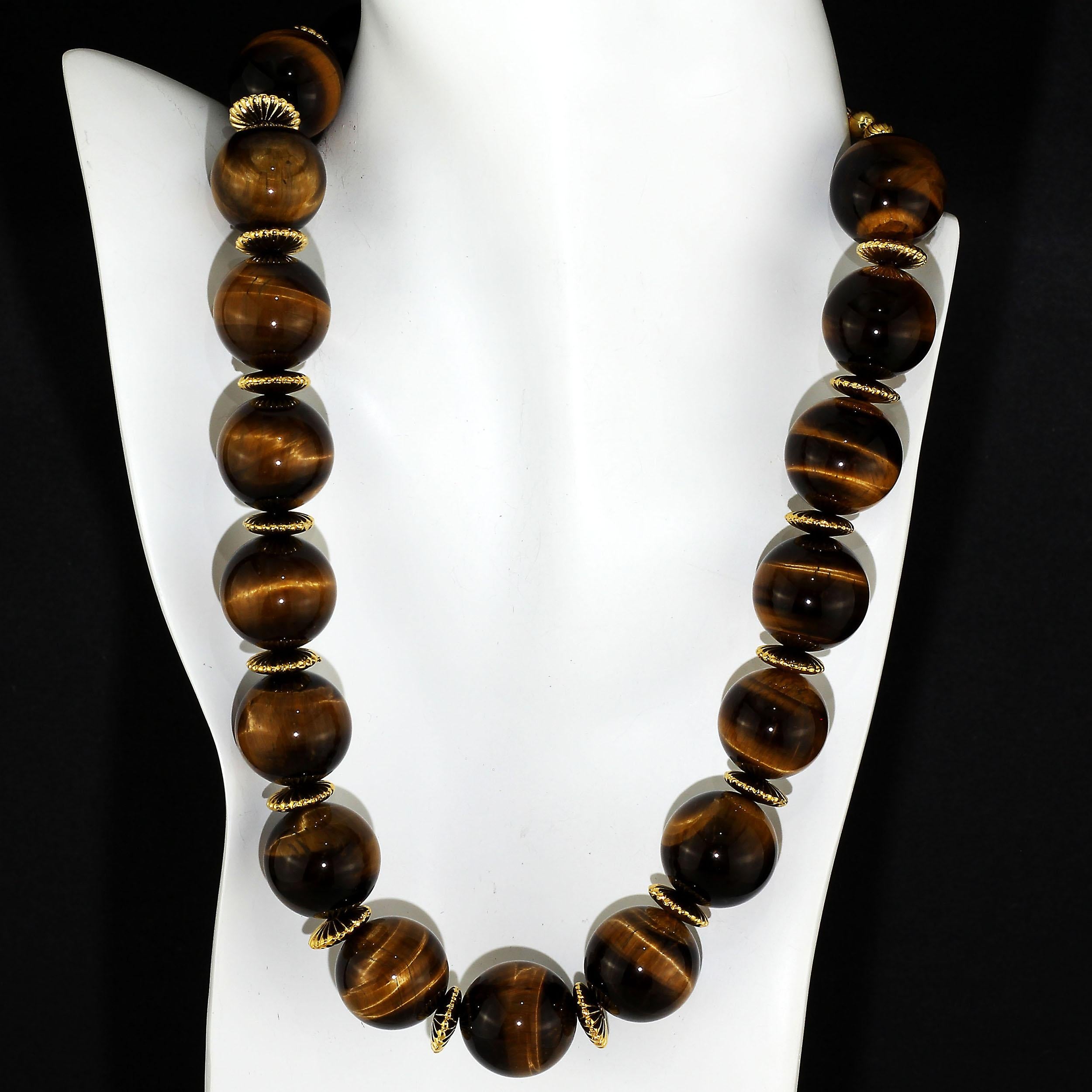 Bead AJD Statement Necklace of Magnificent Glowing Tiger's Eye