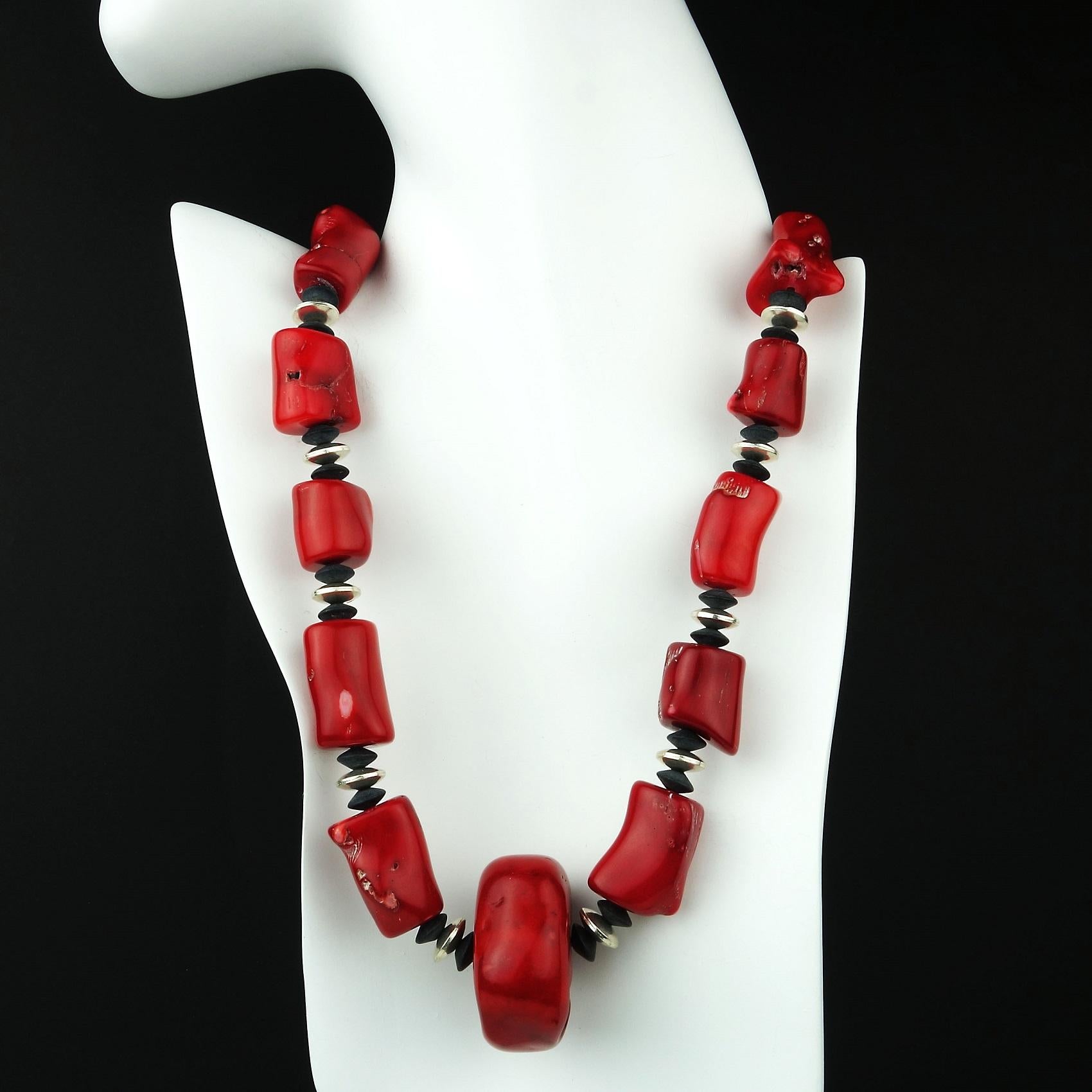 Red Coral Black Onyx Shell Red agate Statement Necklace 