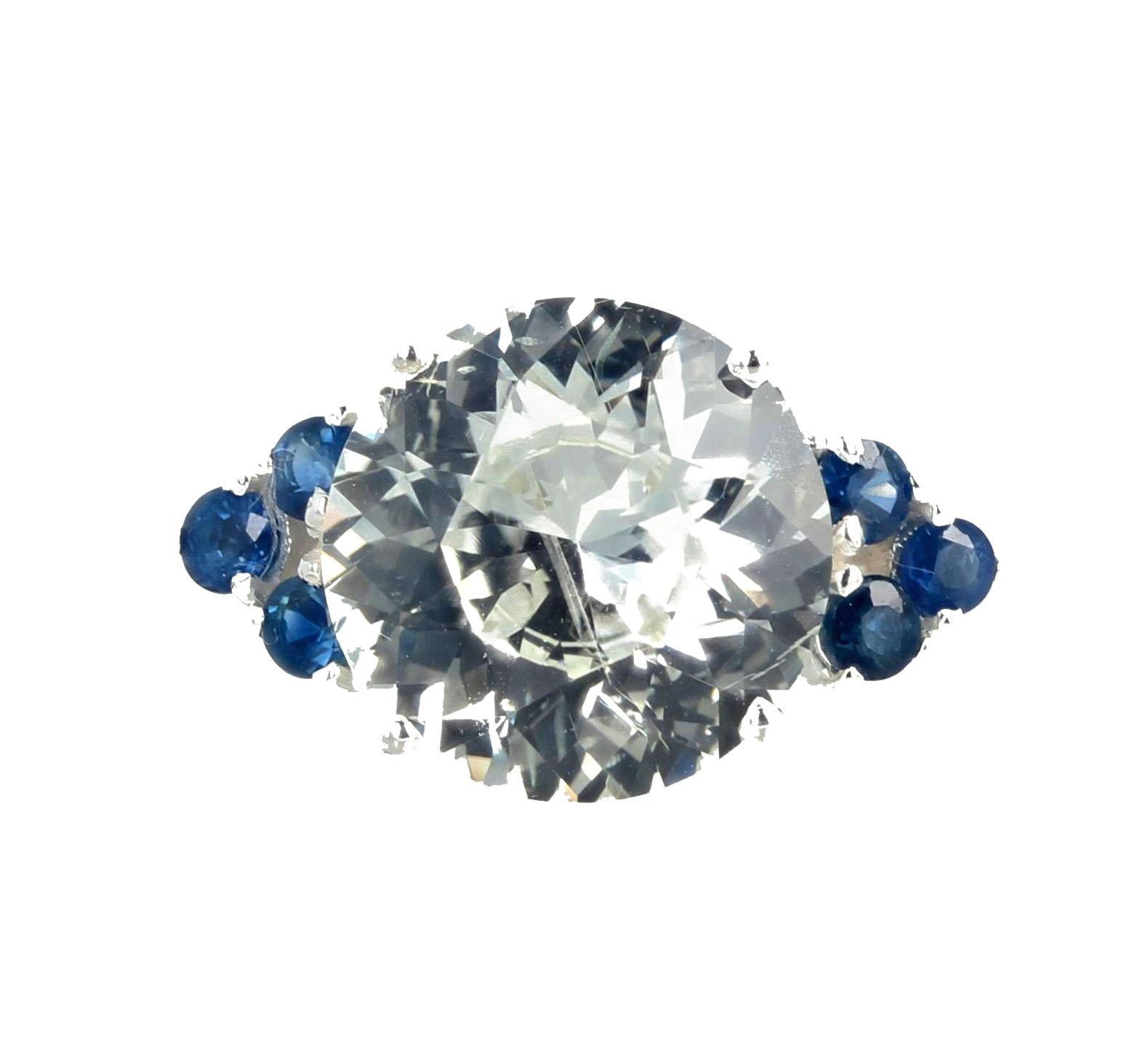 Gemjunky Glittering 6.52 Carat Natural Fiery White Zircon & Blue Sapphires Ring 5