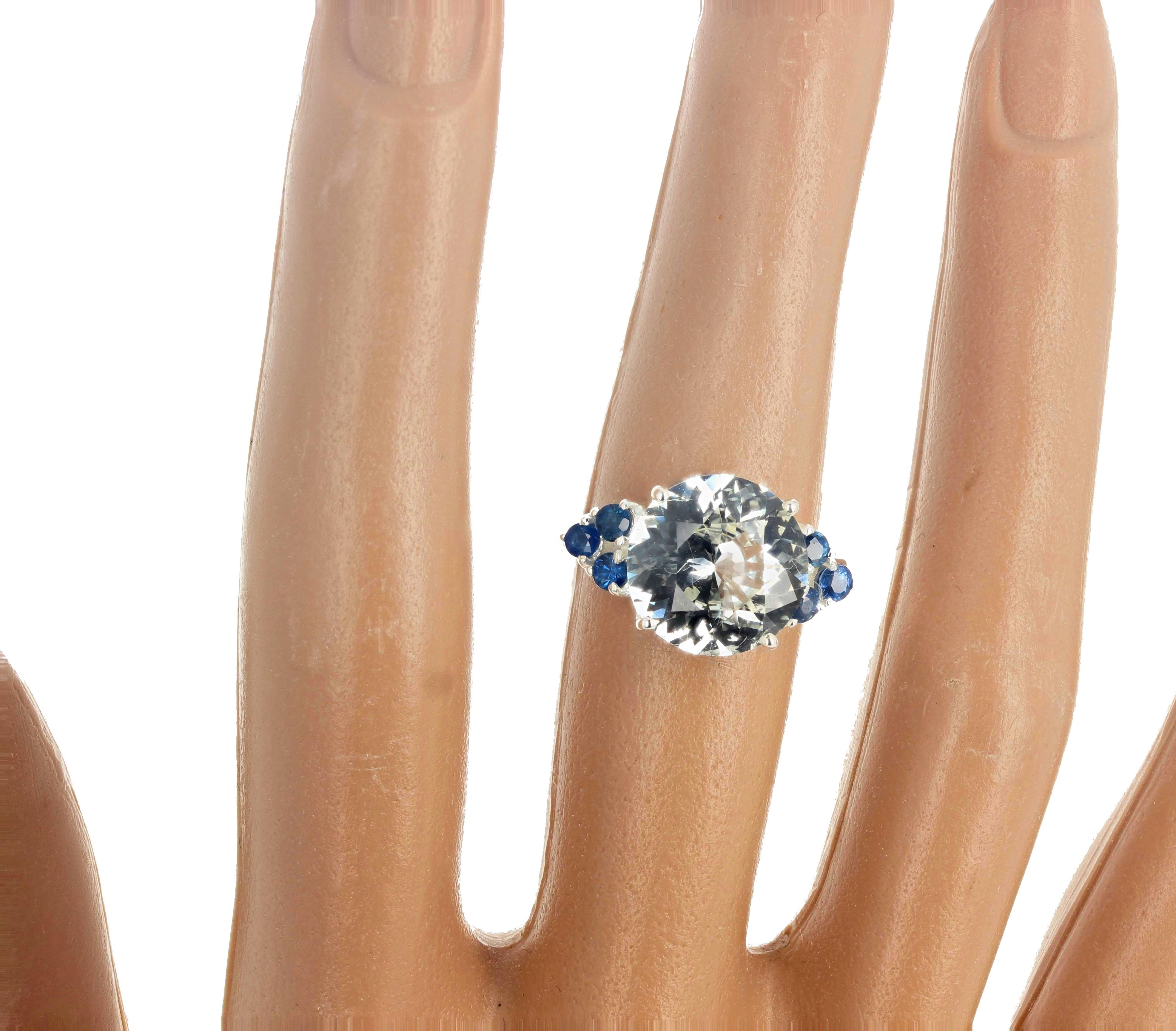 Gemjunky Glittering 6.52 Carat Natural Fiery White Zircon & Blue Sapphires Ring 6