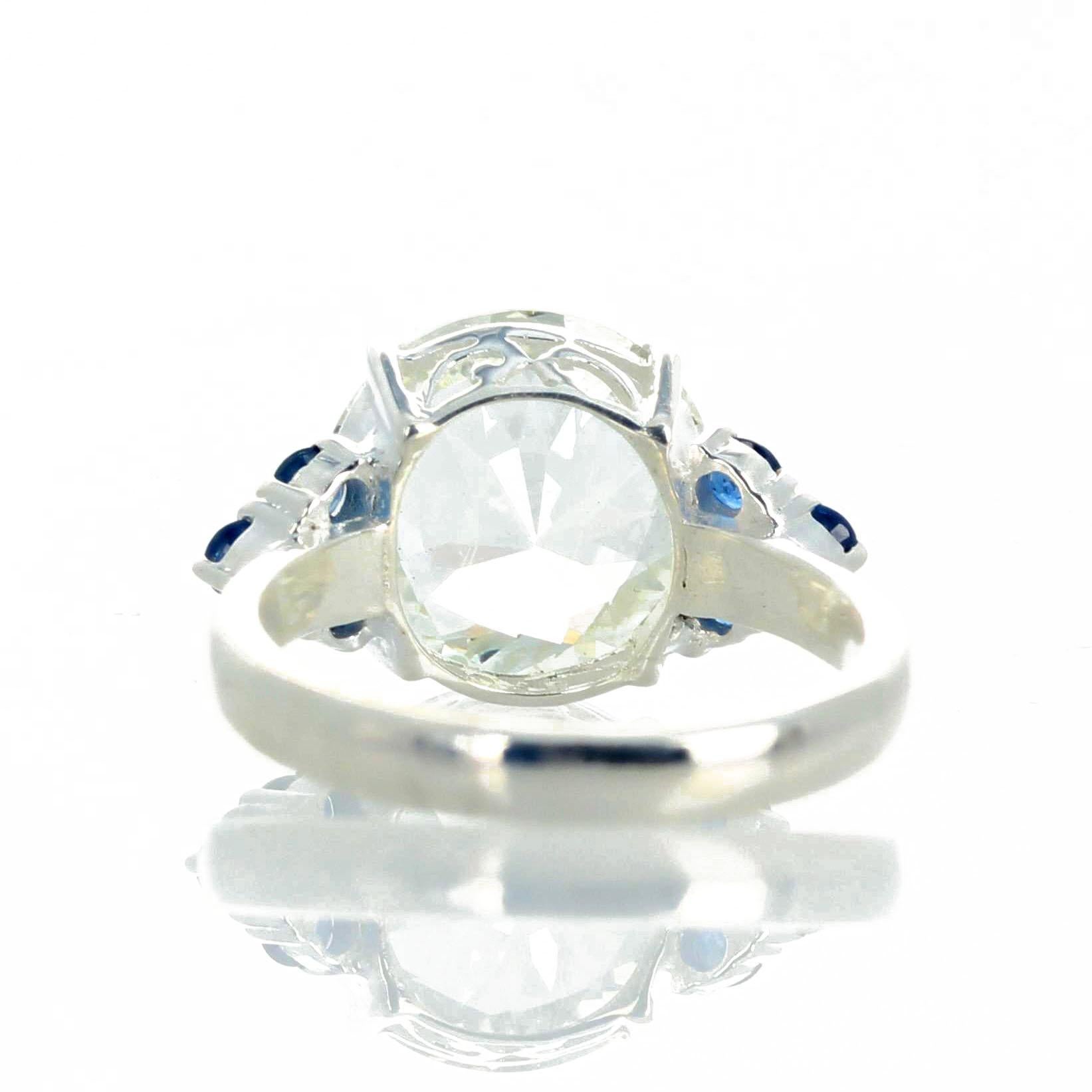 Gemjunky Glittering 6.52 Carat Natural Fiery White Zircon & Blue Sapphires Ring 2