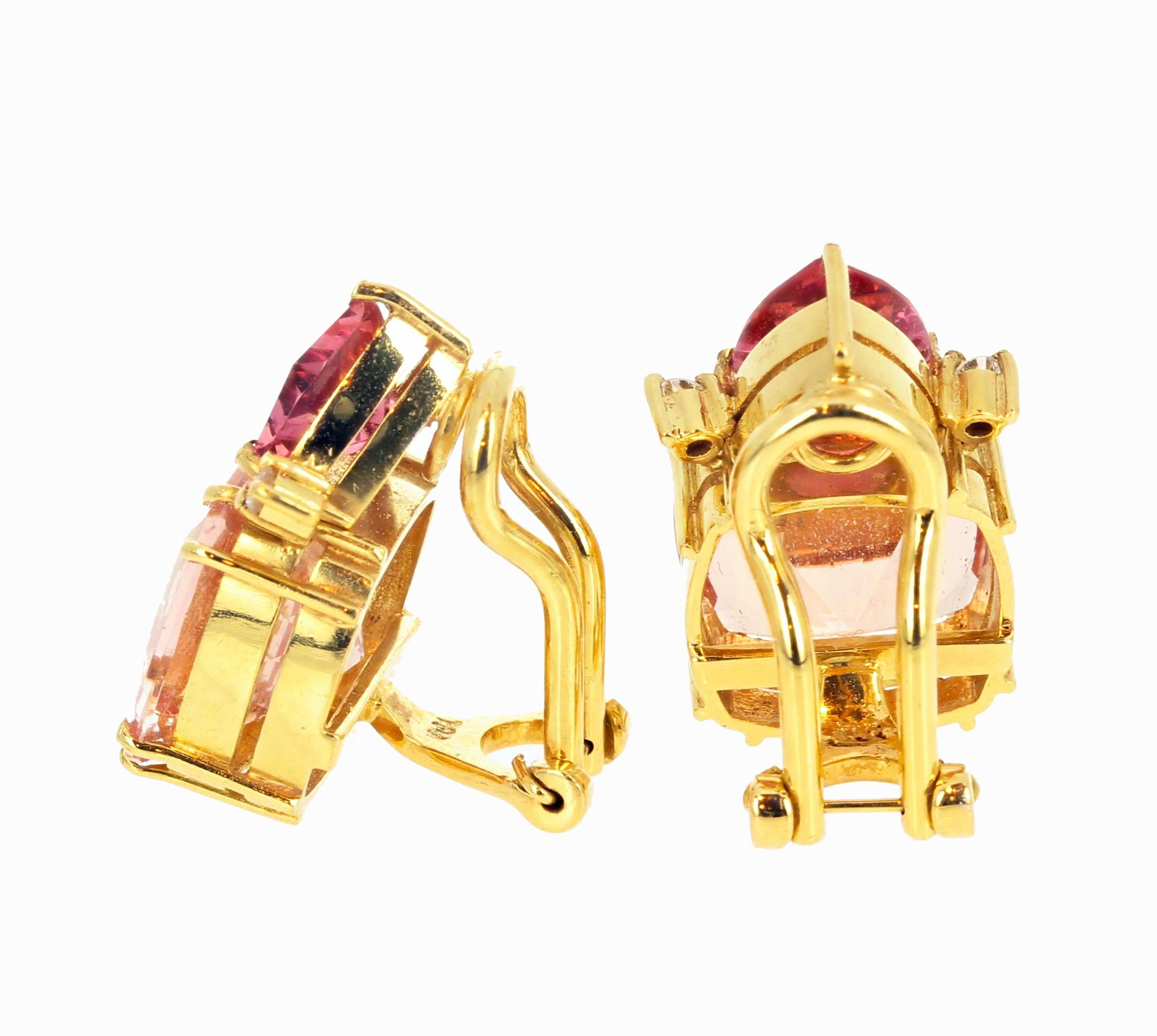 Taille mixte AJD Boucles d'oreilles en or 18 carats avec Morganite, tourmaline et diamant en vente