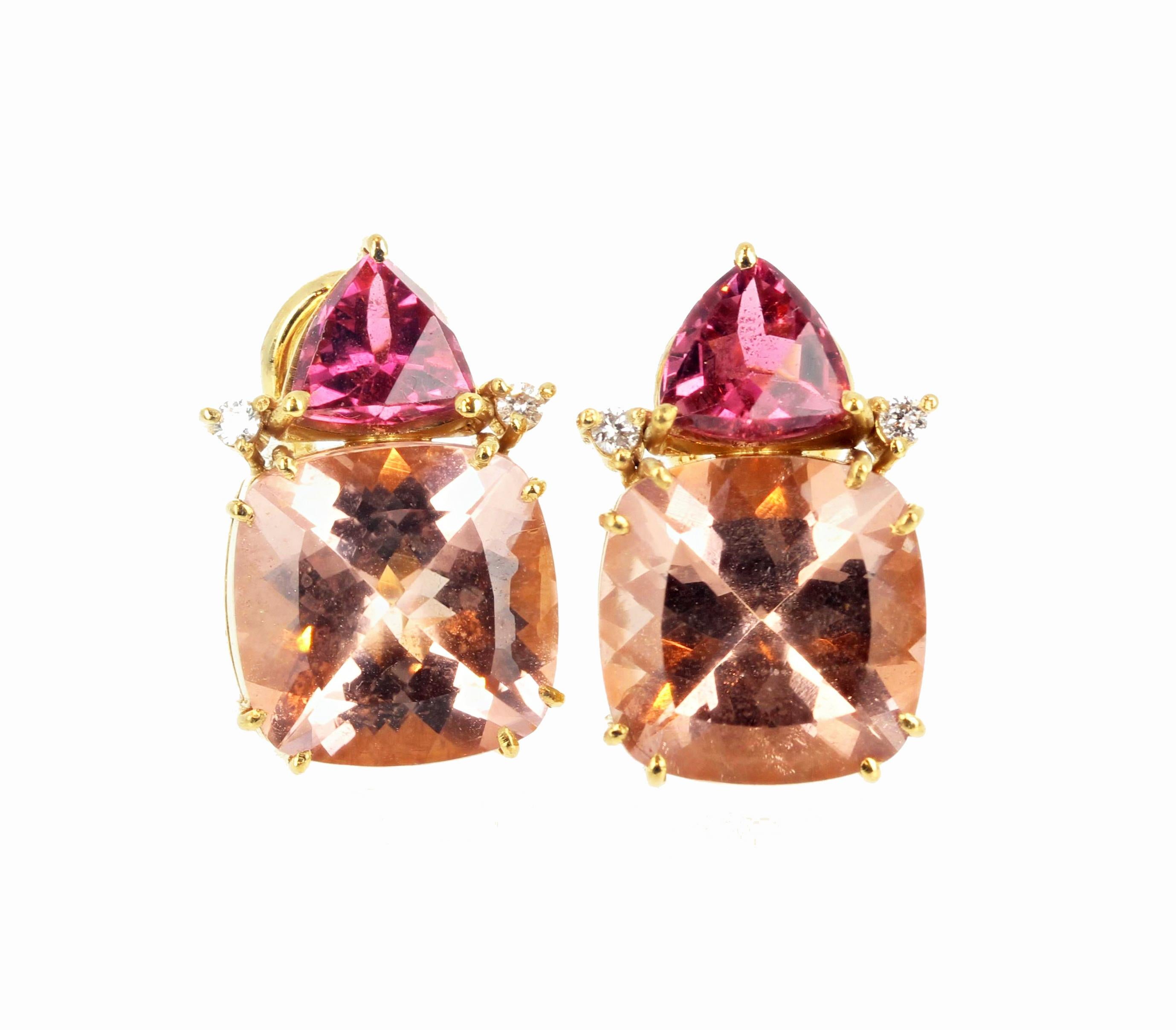 AJD Boucles d'oreilles en or 18 carats avec Morganite, tourmaline et diamant Unisexe en vente
