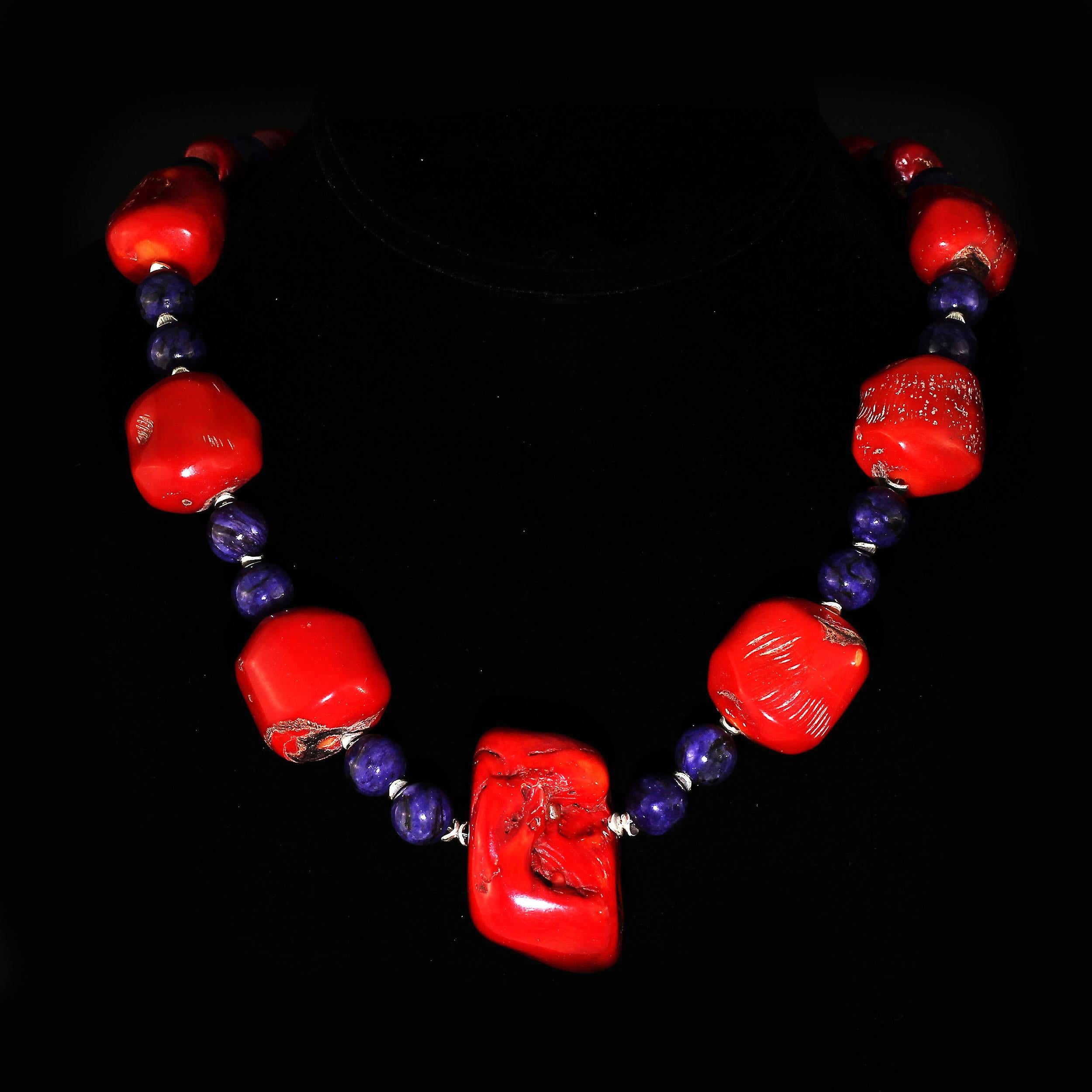 Bead AJD Stunning Southwest Style Necklace of Coral and Purple Charoite