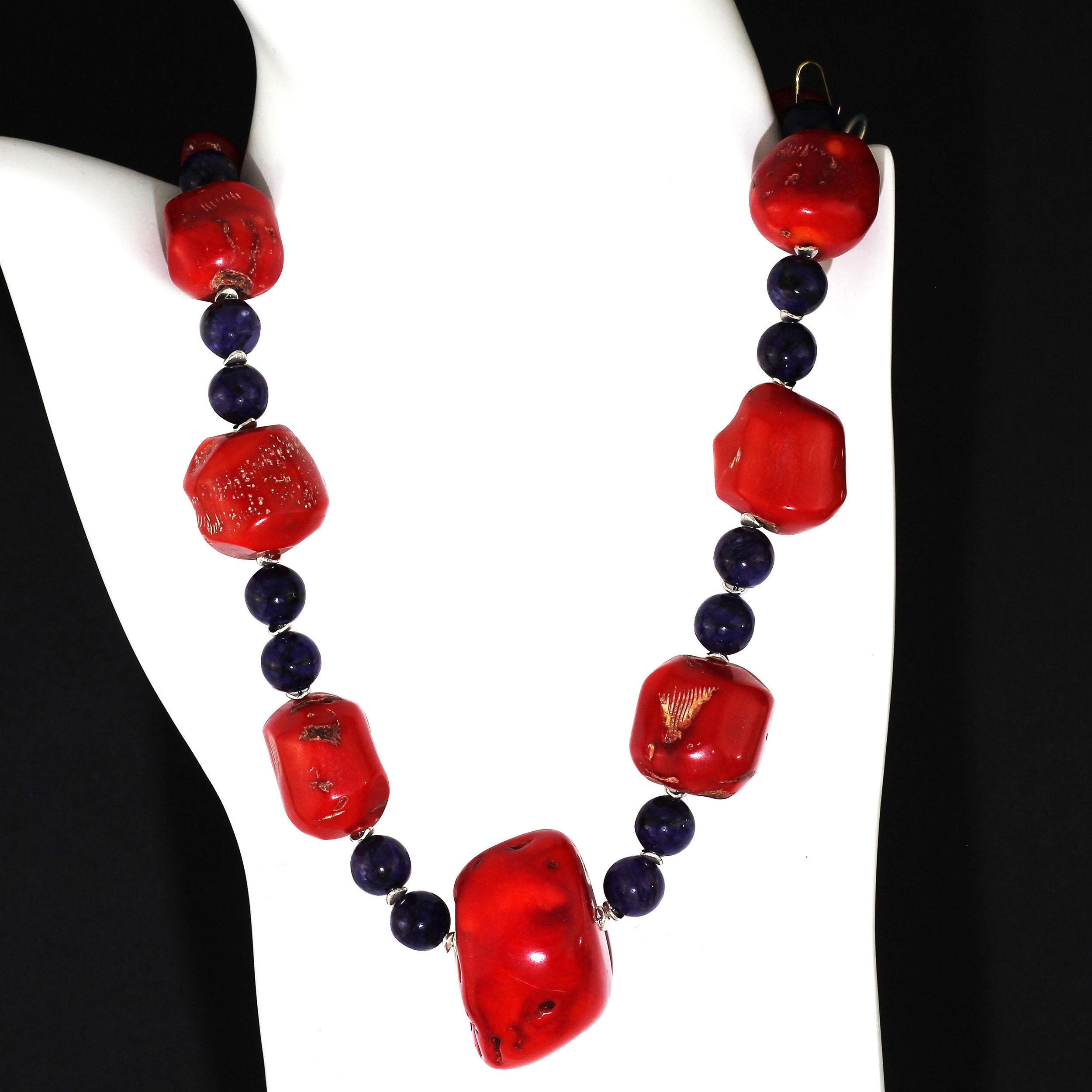 AJD Stunning Southwest Style Necklace of Coral and Purple Charoite In New Condition In Raleigh, NC