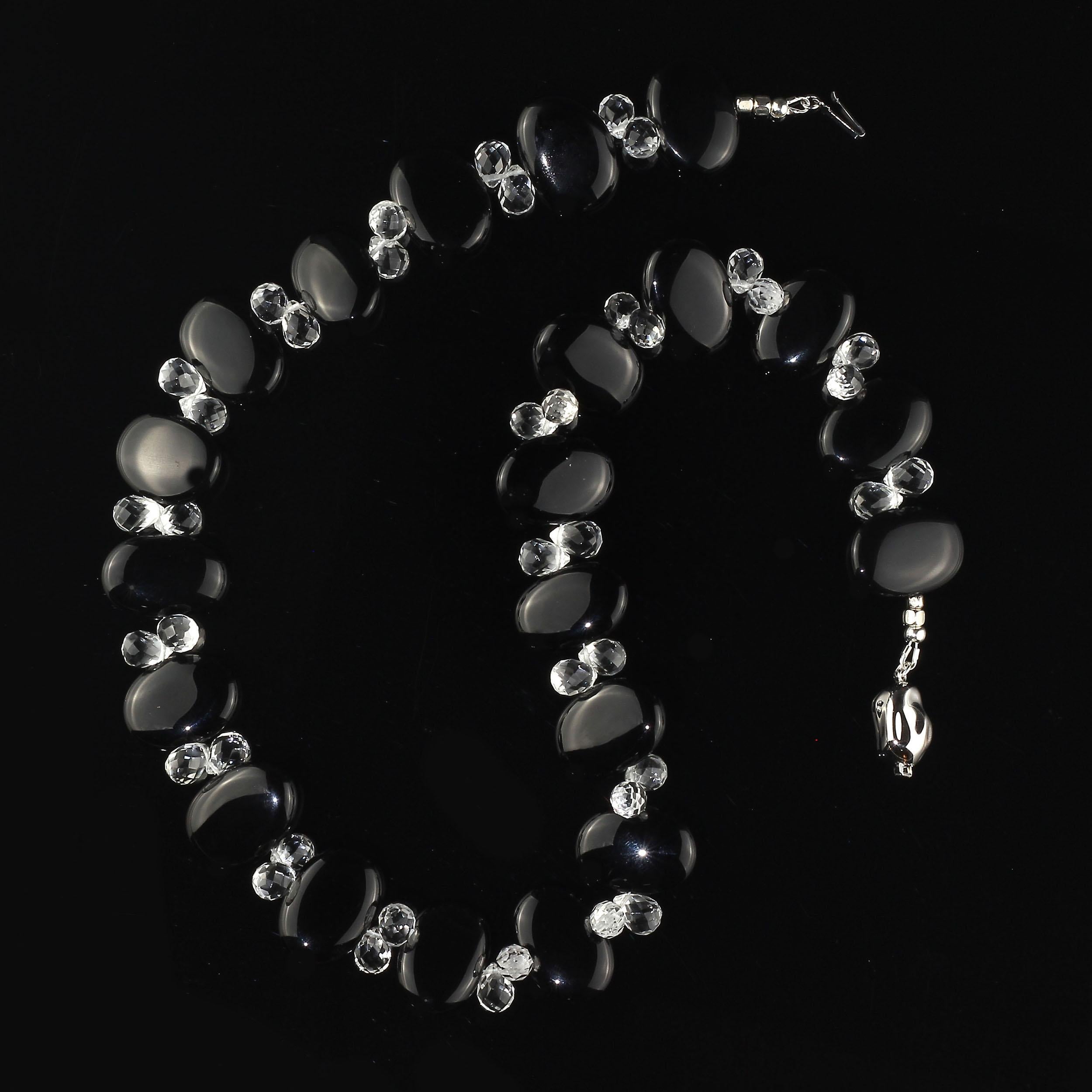 Contemporary Stunningly Elegant Black Onyx and Quartz Crystal Necklace