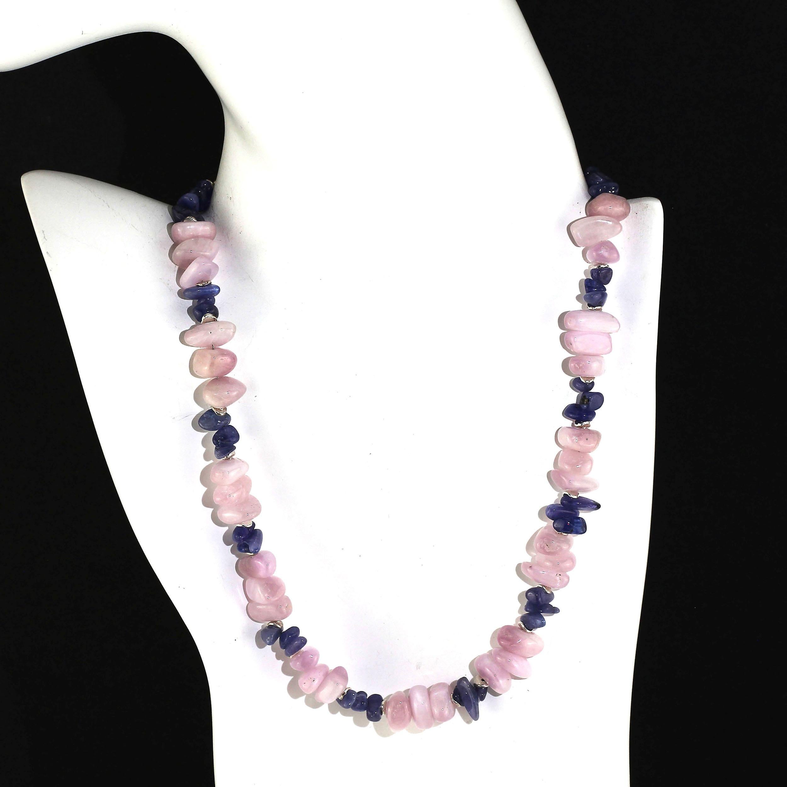 Bead AJD  17 Inch Summertime Unique and Fascinating Kunzite and Tanzanite Necklace For Sale