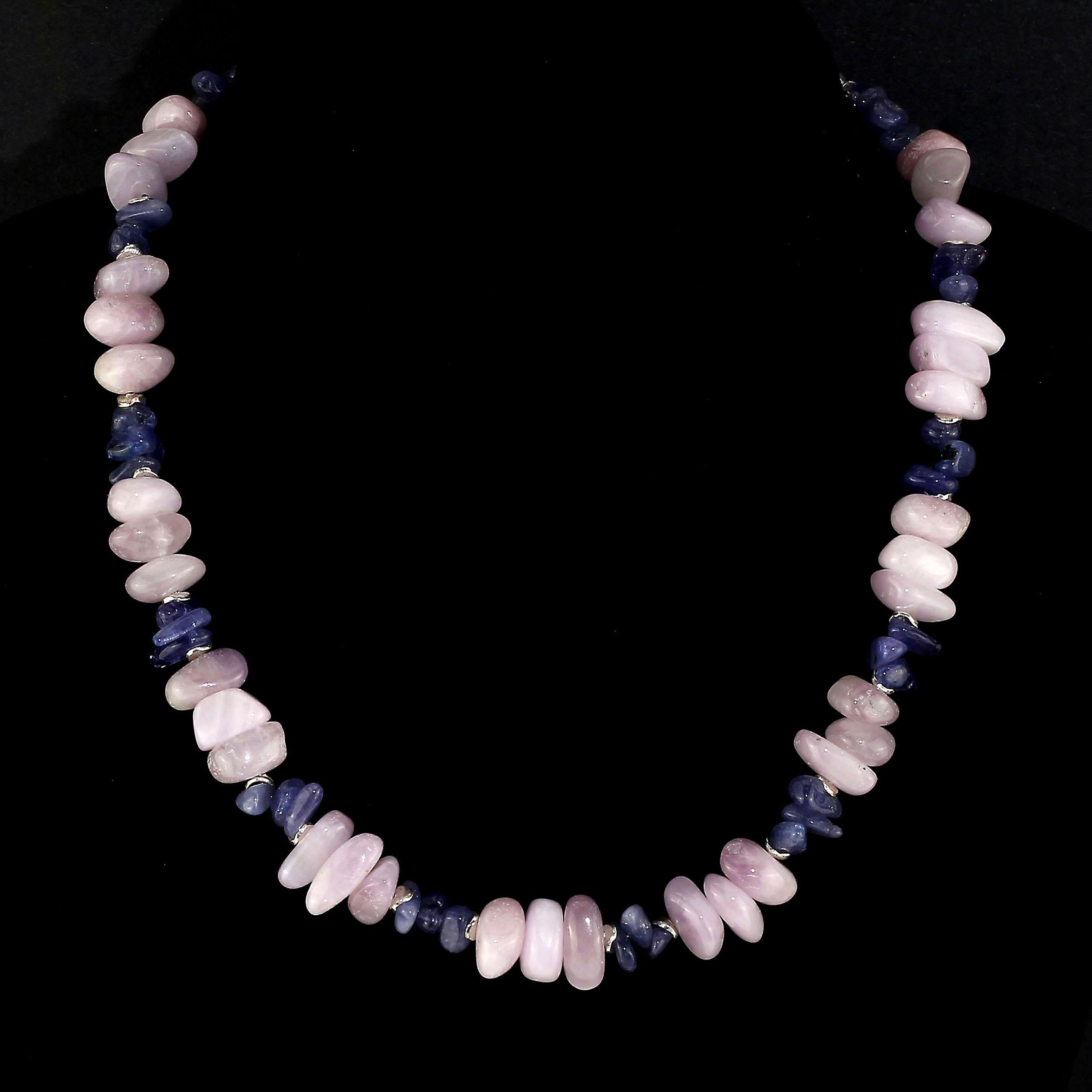 Artisan AJD  17 Inch Summertime Unique and Fascinating Kunzite and Tanzanite Necklace For Sale