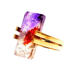 Gemjunky "Super Model" Rare 25.19 Ct. Rutilated Amethyst Gemstone 18Kt Gold Ring