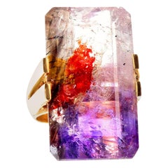 Gemjunky "Super Model" Rare 25.19 Ct. Rutilated Amethyst Gemstone 18Kt Gold Ring