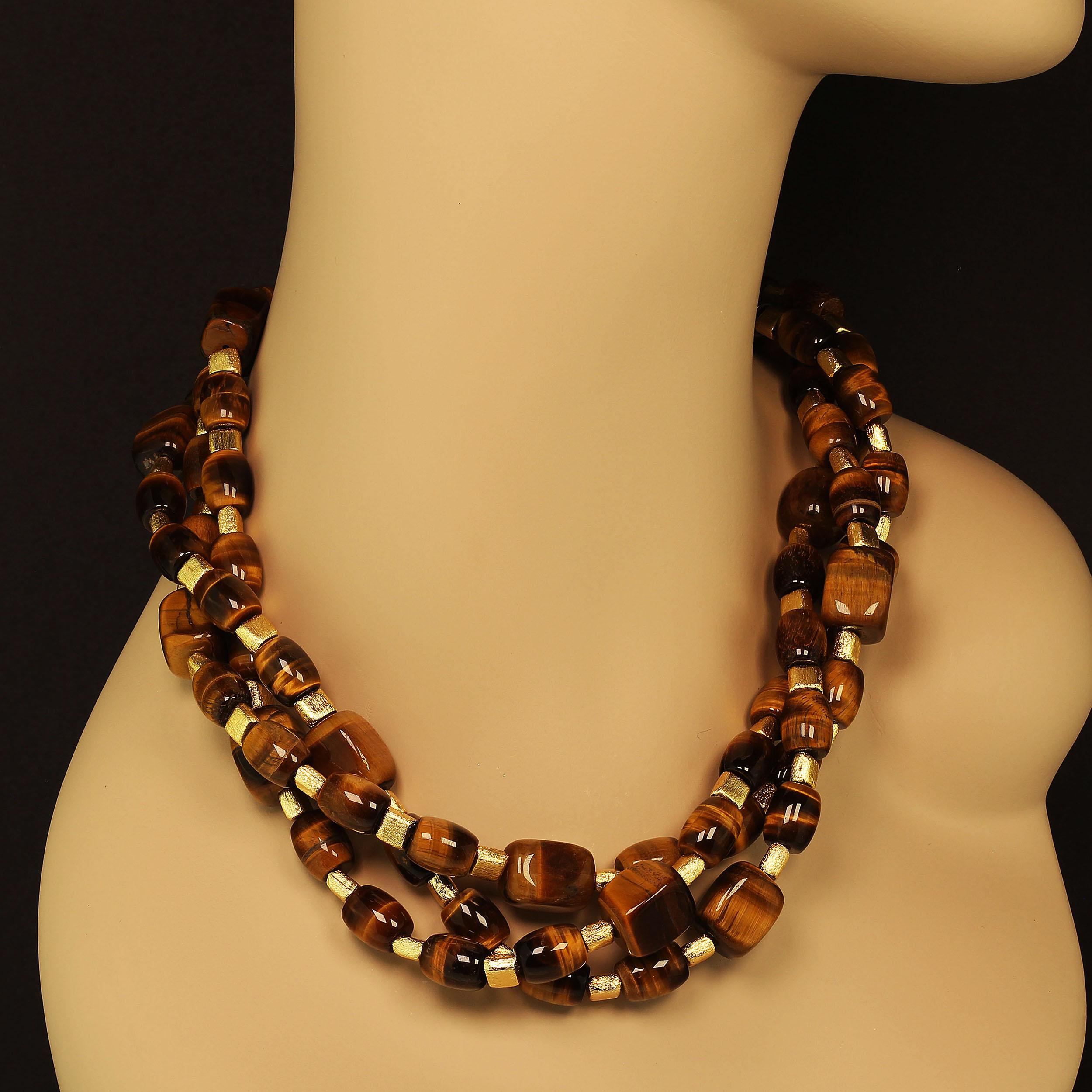 Artisan AJD Three-Strand Chatoyant Tiger's Eye Necklace For Sale