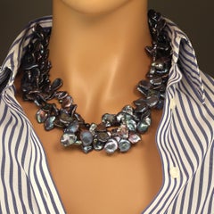 Gemjunky Three-Strand Peacock Color Pearls Choker Necklace