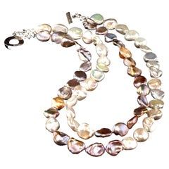 AJD 15 Inch Two-Strand Pearls in Silver & White Cross over Pattern Necklace