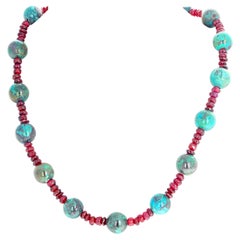 Gemjunky Unique 19.5" Red Garnets 
Blue/Green Chrysocola Necklace