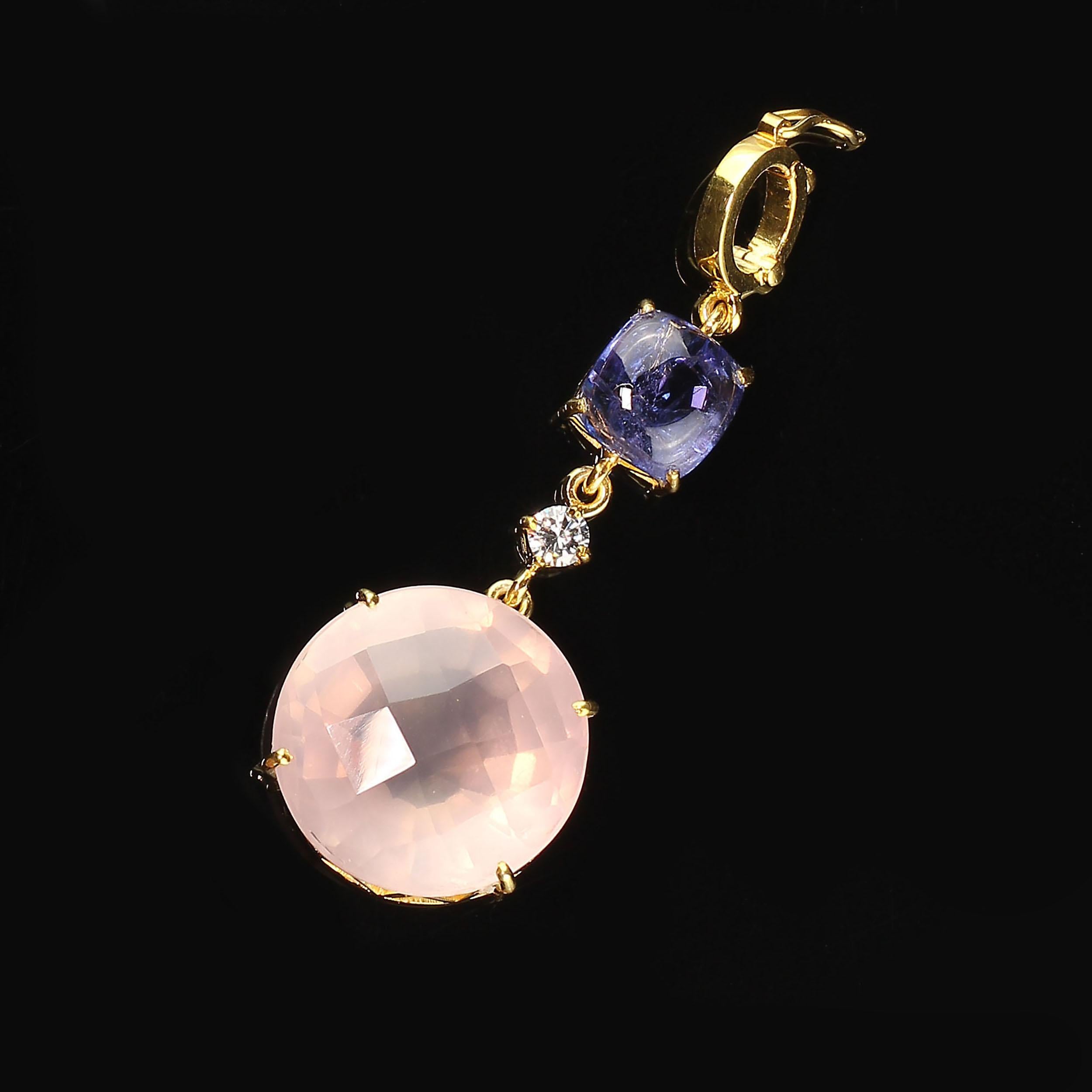 Gemjunky Unique Rose Quartz and Tanzanite Pendant In New Condition In Raleigh, NC