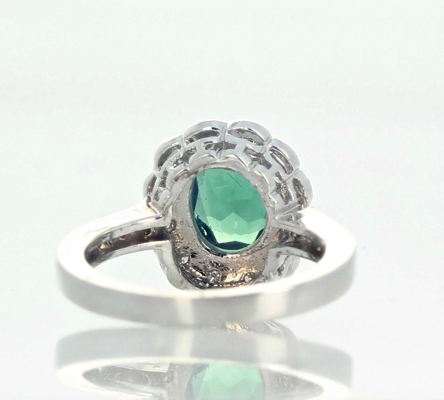 AJD Intensely Glowing 2.23 Ct Green Apatite & White Diamonds Ring For Sale 5