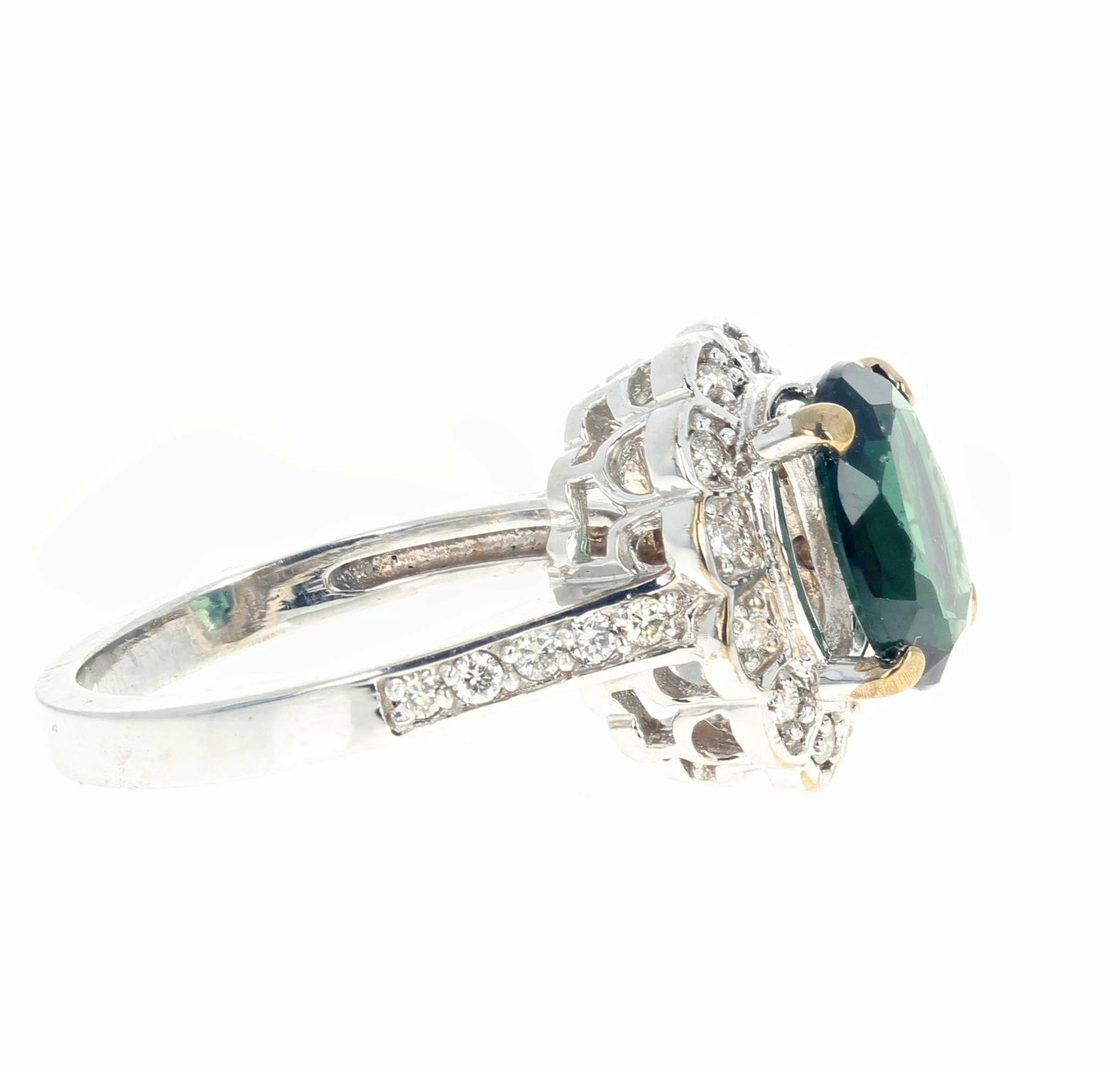 Mixed Cut AJD Intensely Glowing 2.23 Ct Green Apatite & White Diamonds Ring For Sale