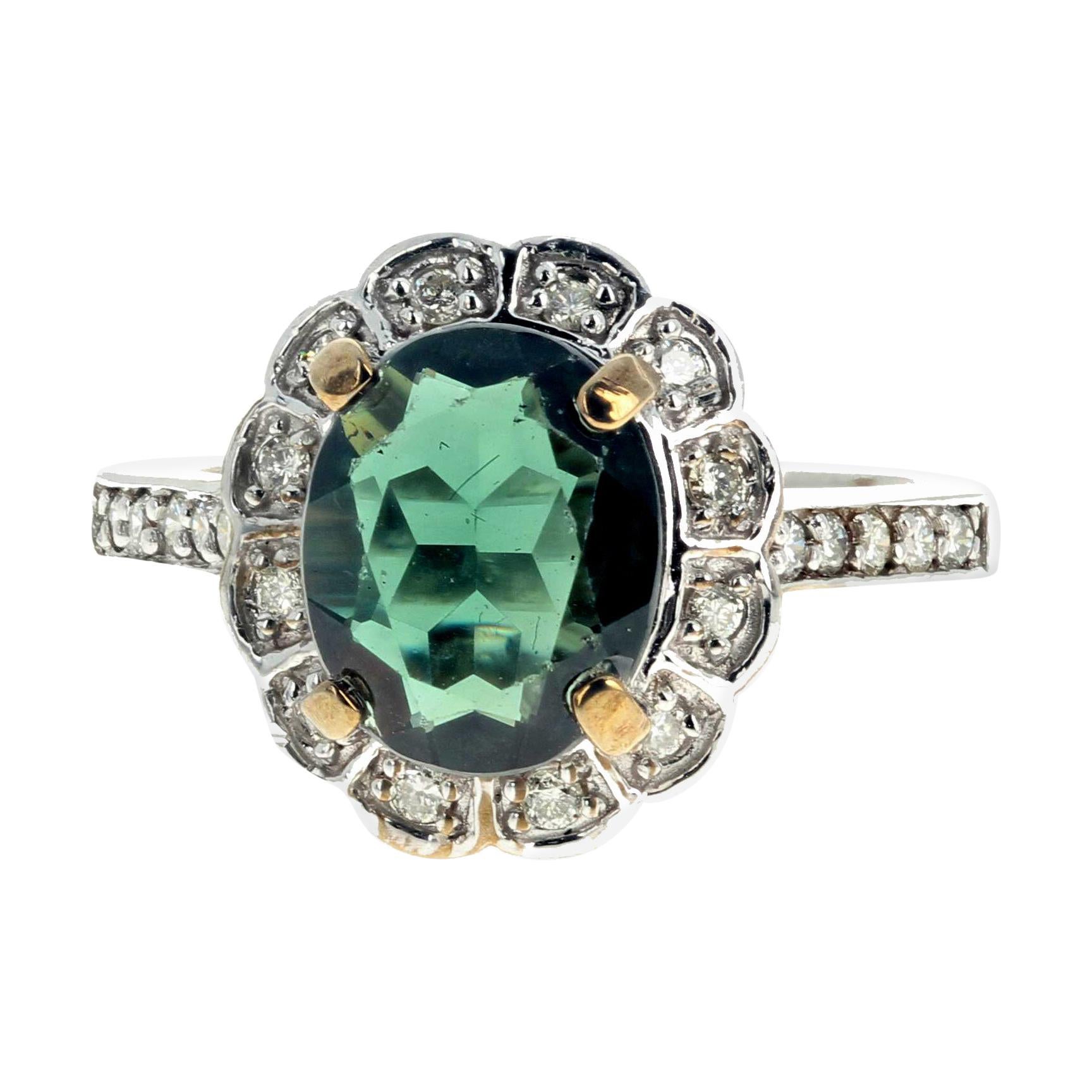 AJD Intensely Glowing 2.23 Ct Green Apatite & White Diamonds Ring