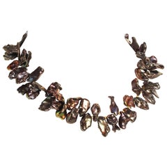 AJD Walnut-Maroon Color Keshi Pearl 19 Inch Necklace  June Birthstone