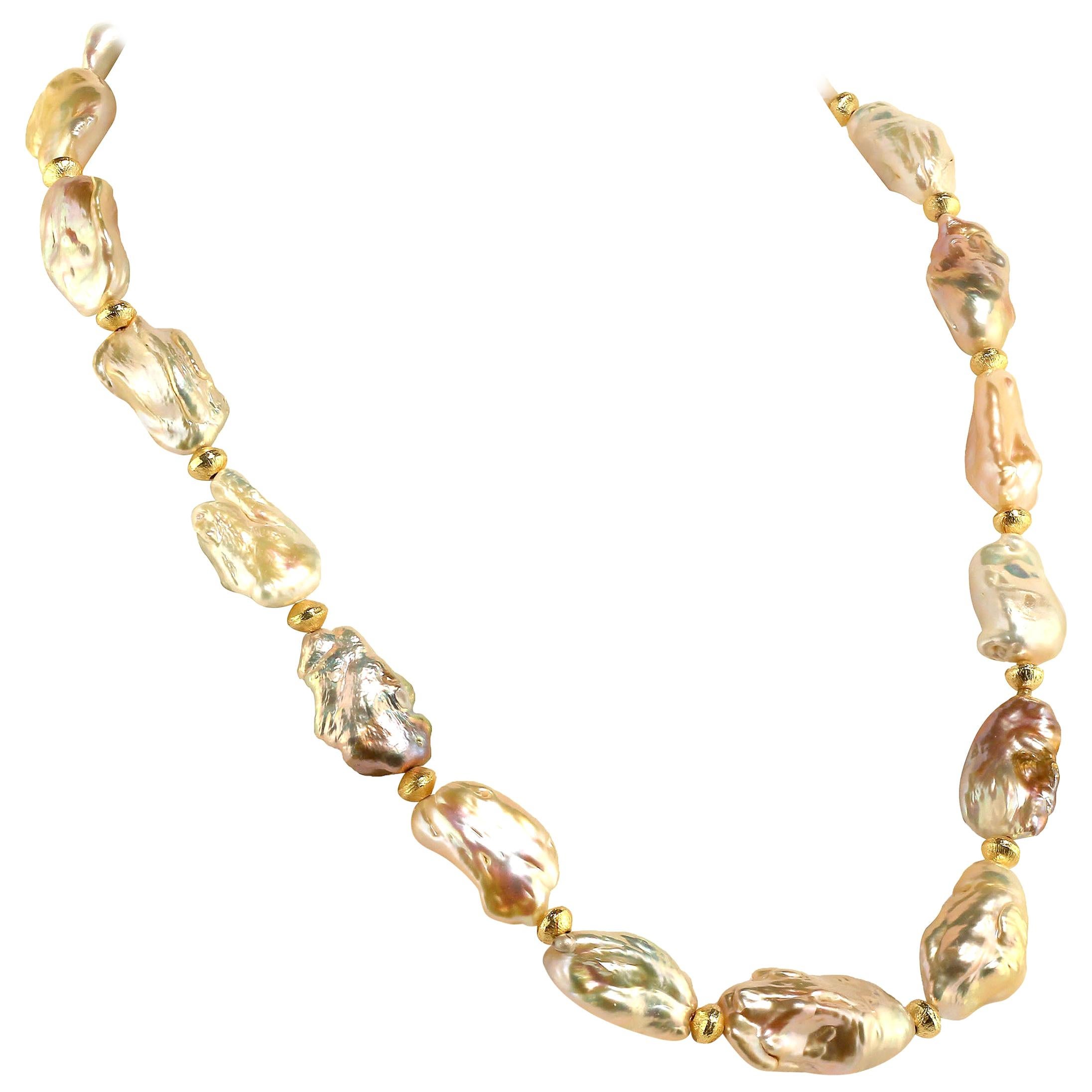 AJD 20 Inch White Baroque Pearl Necklace June Birthstone