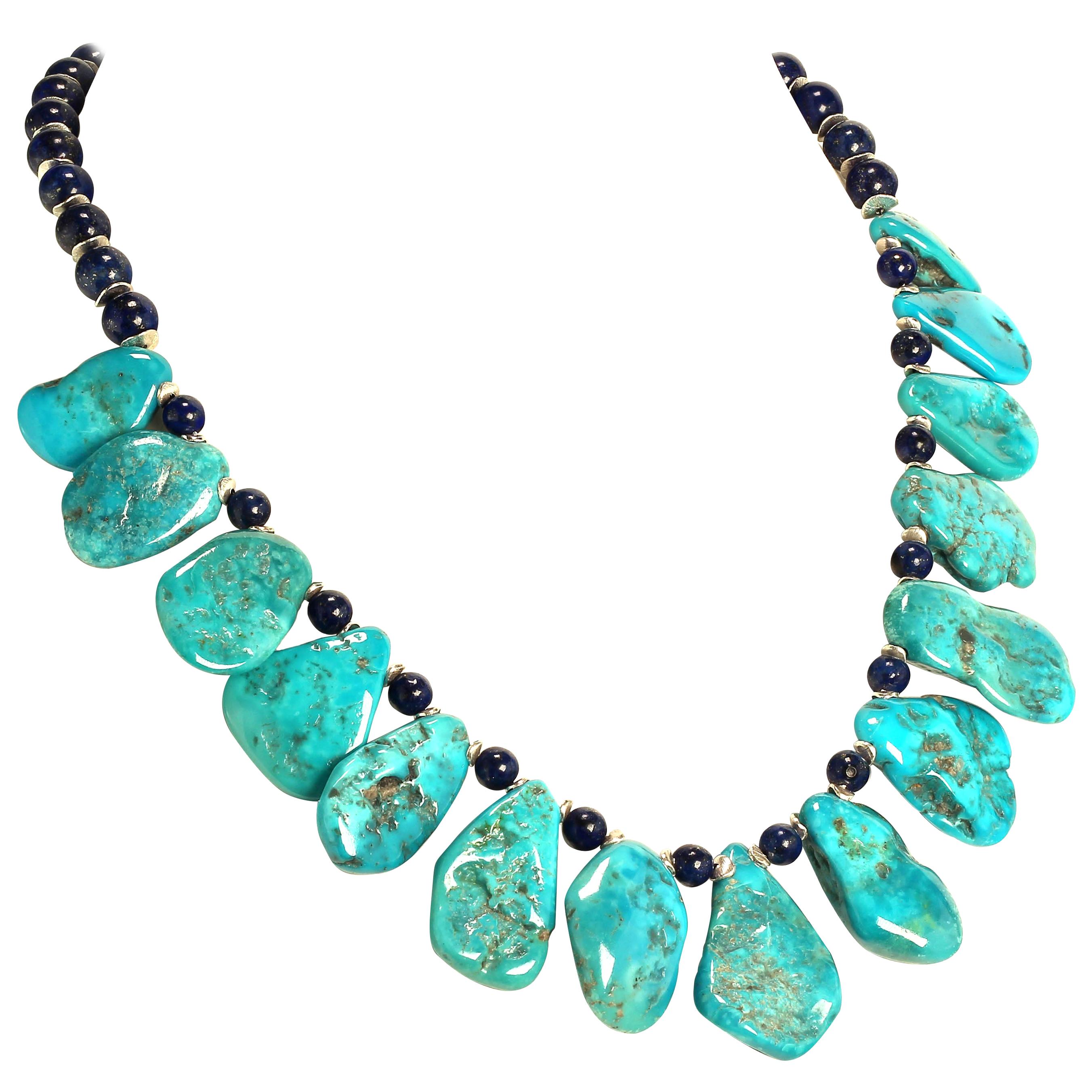 Gemjunky World Famous Sleeping Beauty Turquoise Necklace with Lapis Lazuli