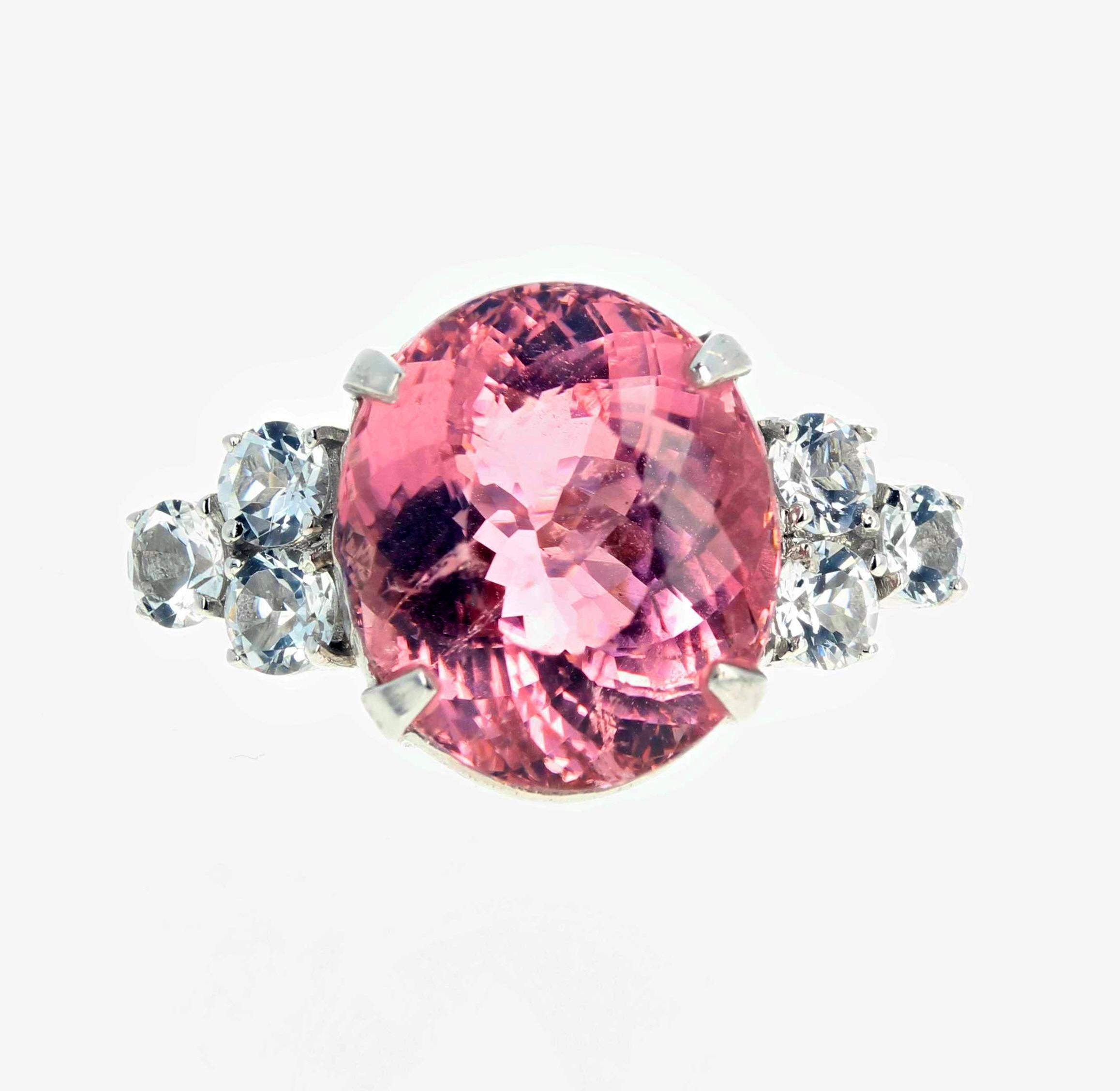 Women's or Men's AJD CLEAR GORGEOUS 14.38 Ct Sparkling Pink Tourmaline & Real White Zircons Ring For Sale