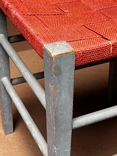 Gemla Taburete de 1930 en abedul macizo pintado + rayas rojas Todo Original Decorativo