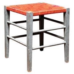 Gemla  1930er Jahre Hocker aus massiver Birke lackiert + rote Streifen alle Original Dekorative