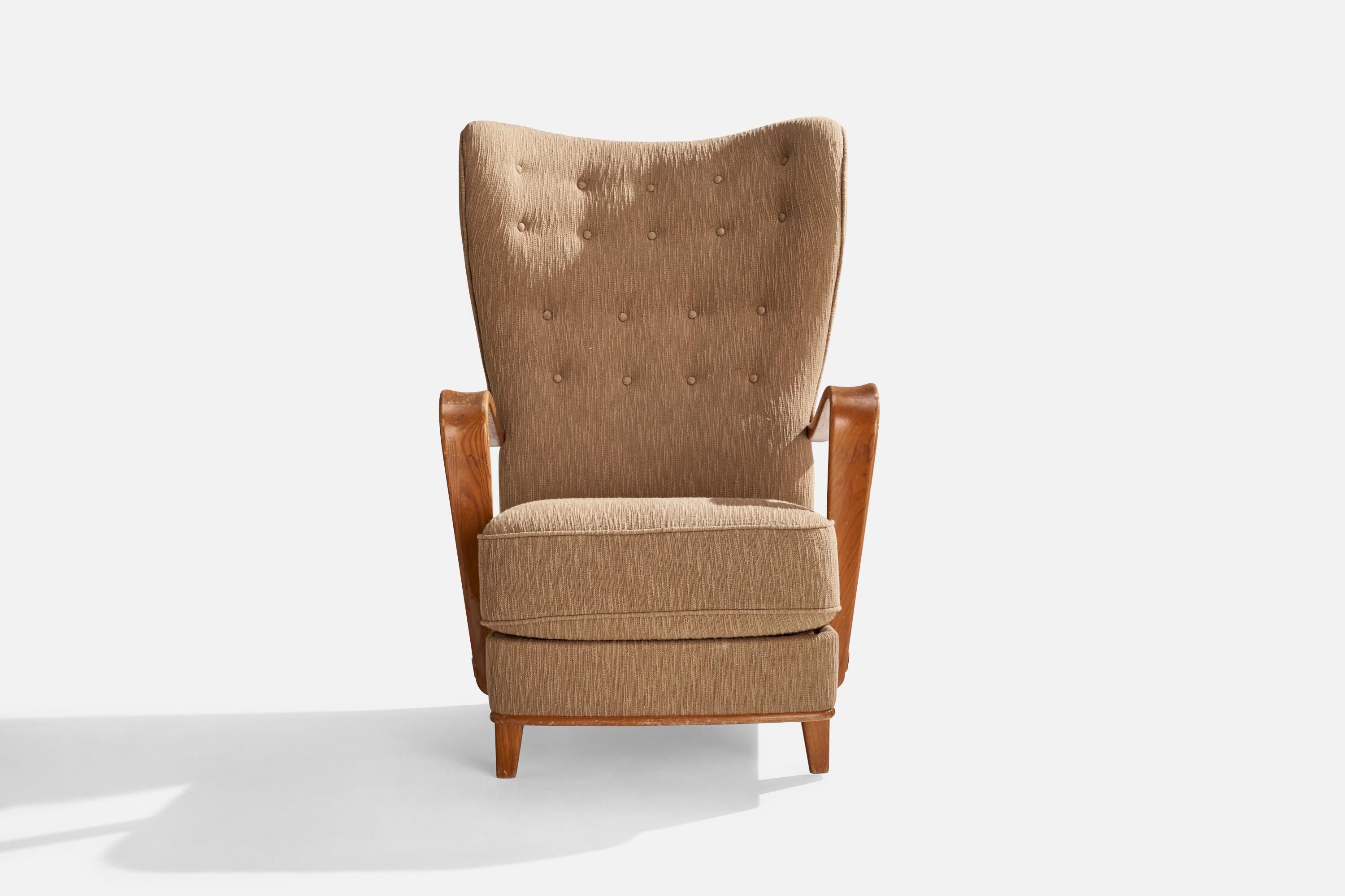Gemla Diö, Lounge Chair, Elm, Fabric, Sweden, 1940s For Sale 5