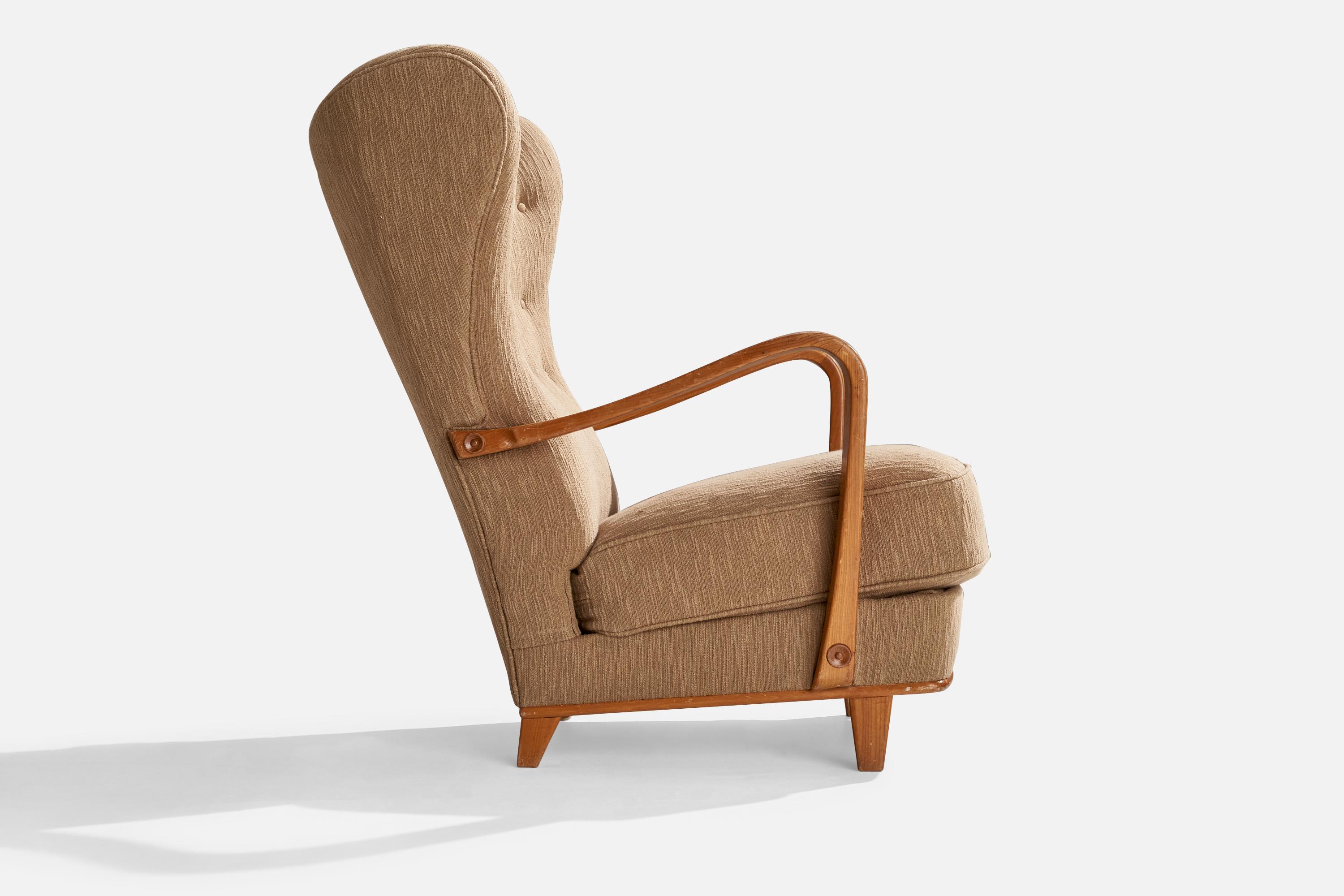 Gemla Diö, Lounge Chair, Elm, Fabric, Sweden, 1940s For Sale 6