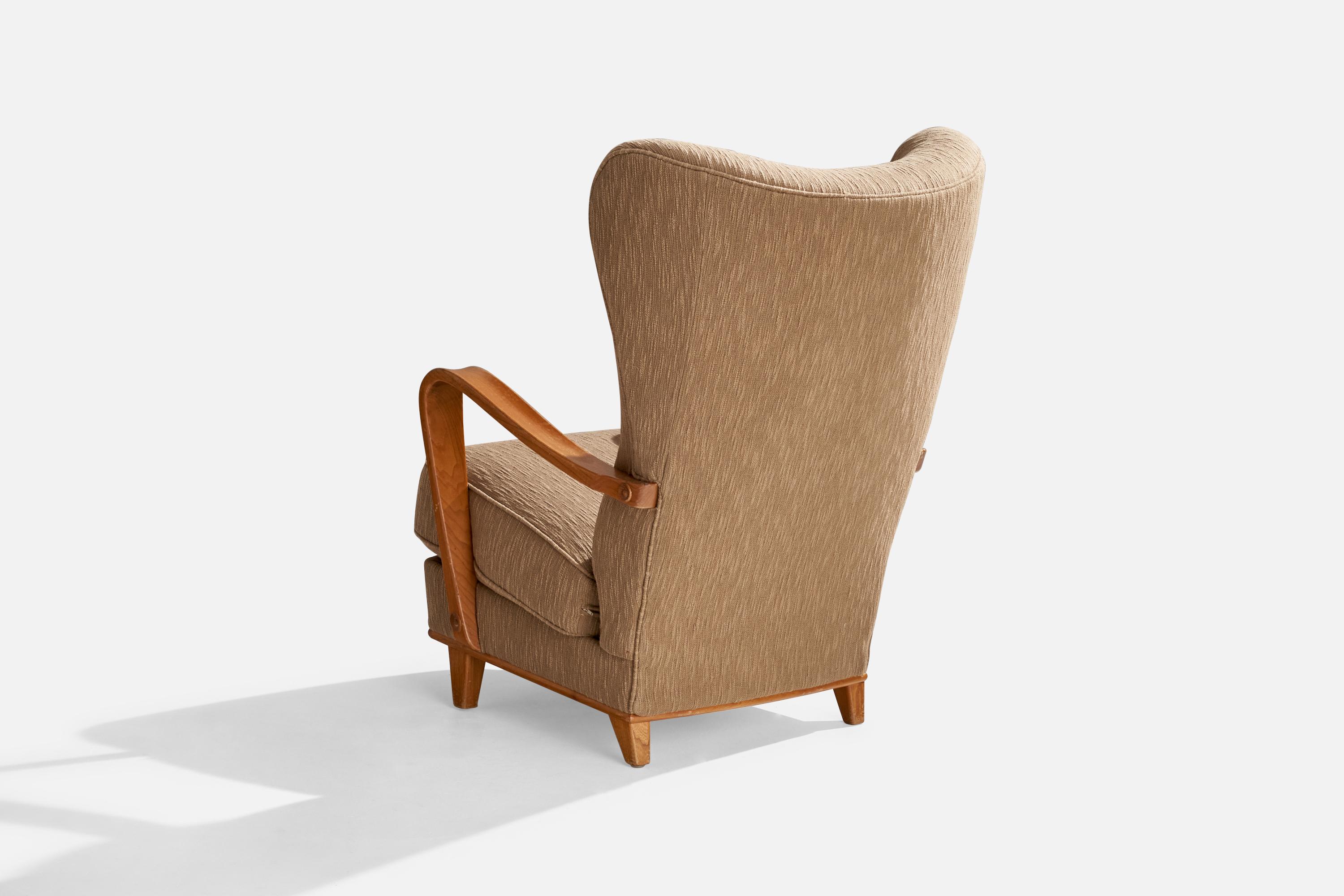 Swedish Gemla Diö, Lounge Chair, Elm, Fabric, Sweden, 1940s For Sale