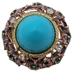 Gemlok 18 Karat Yellow 
Rose Gold Turquoise, Spinel, Tsavorite and Diamond Ring