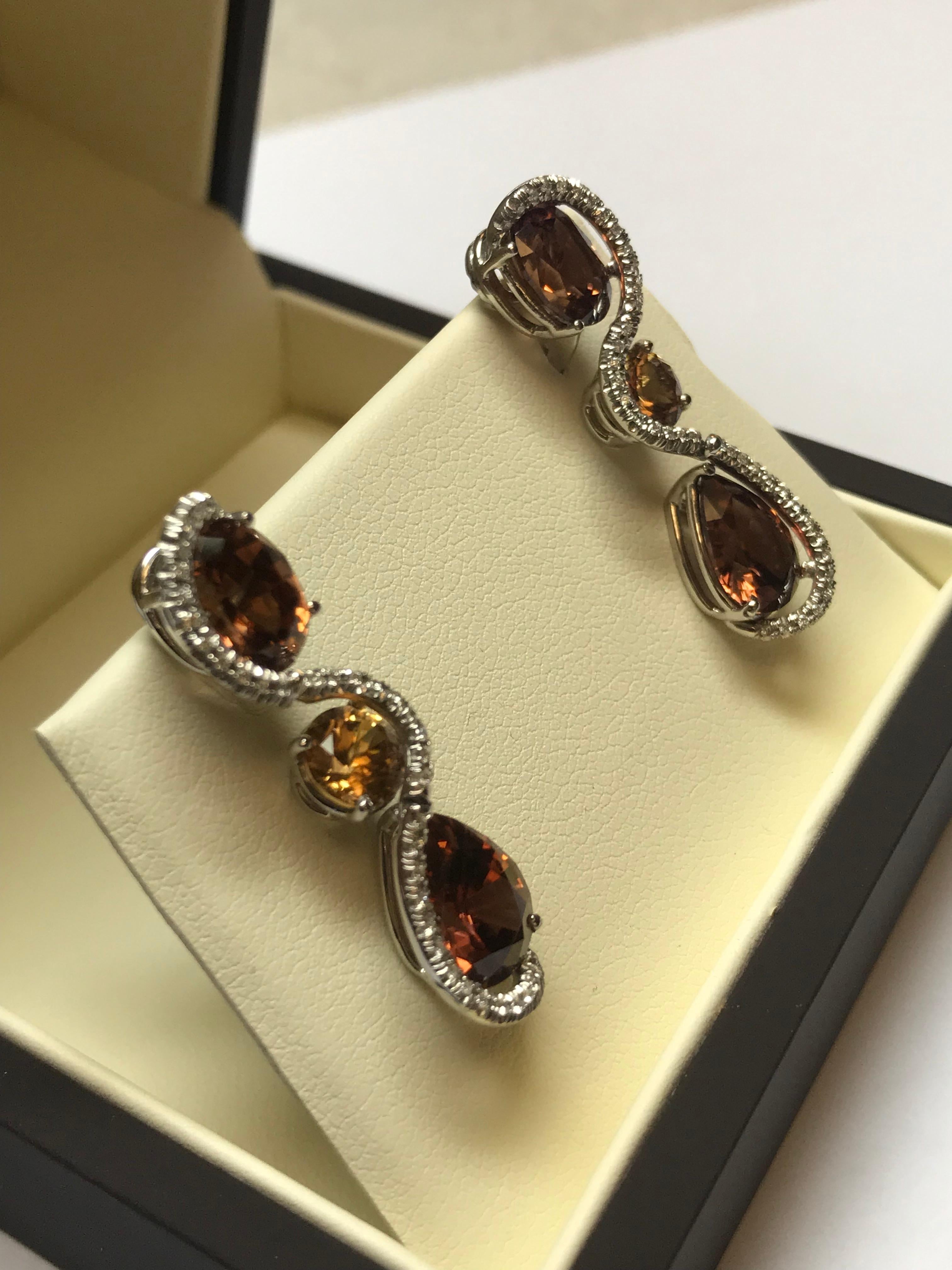 Modern 18 Karat White Gold Tanzanian Zircon and Diamond Earrings For Sale