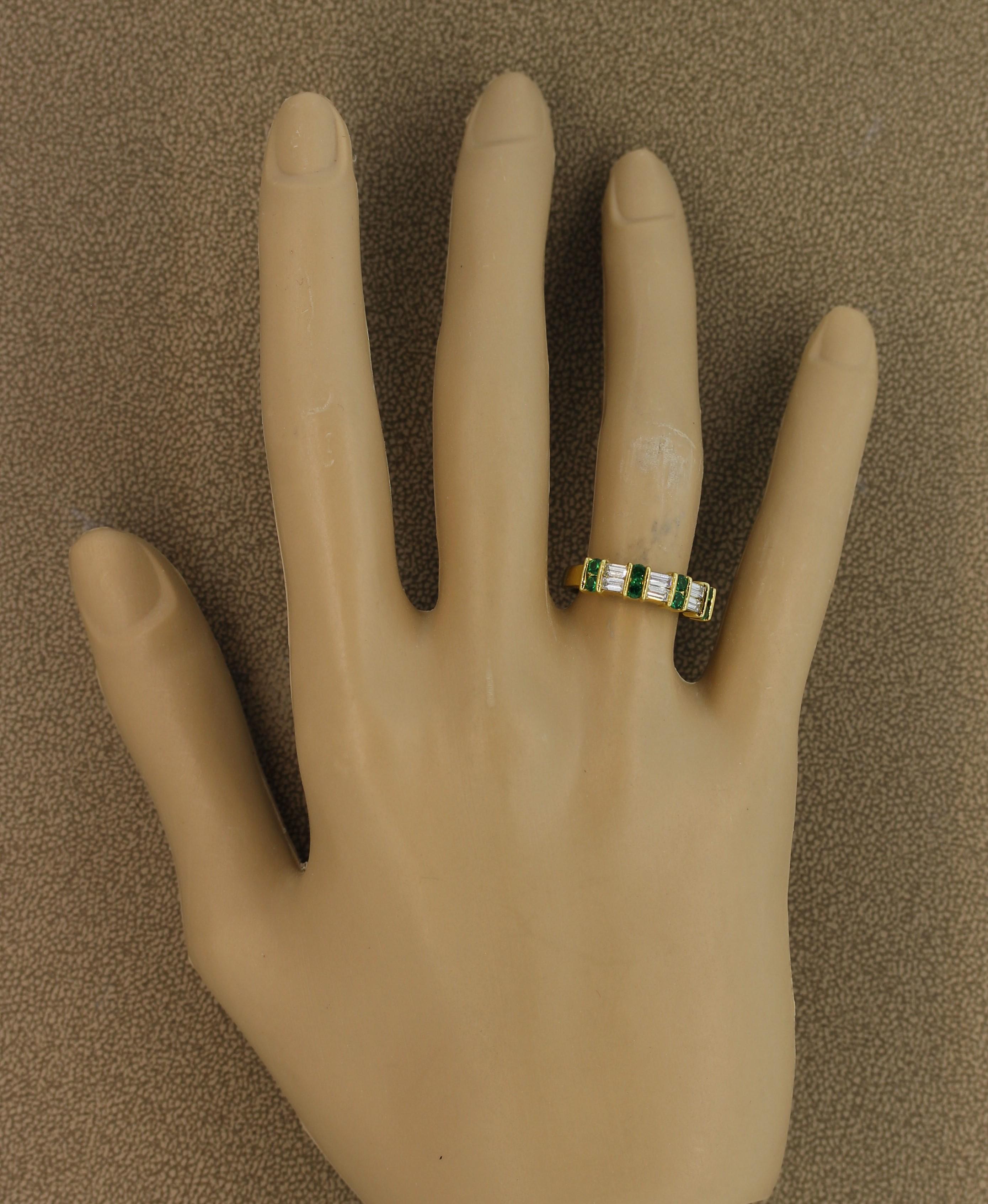 Gemlok Diamond Emerald Gold Band Ring For Sale 5