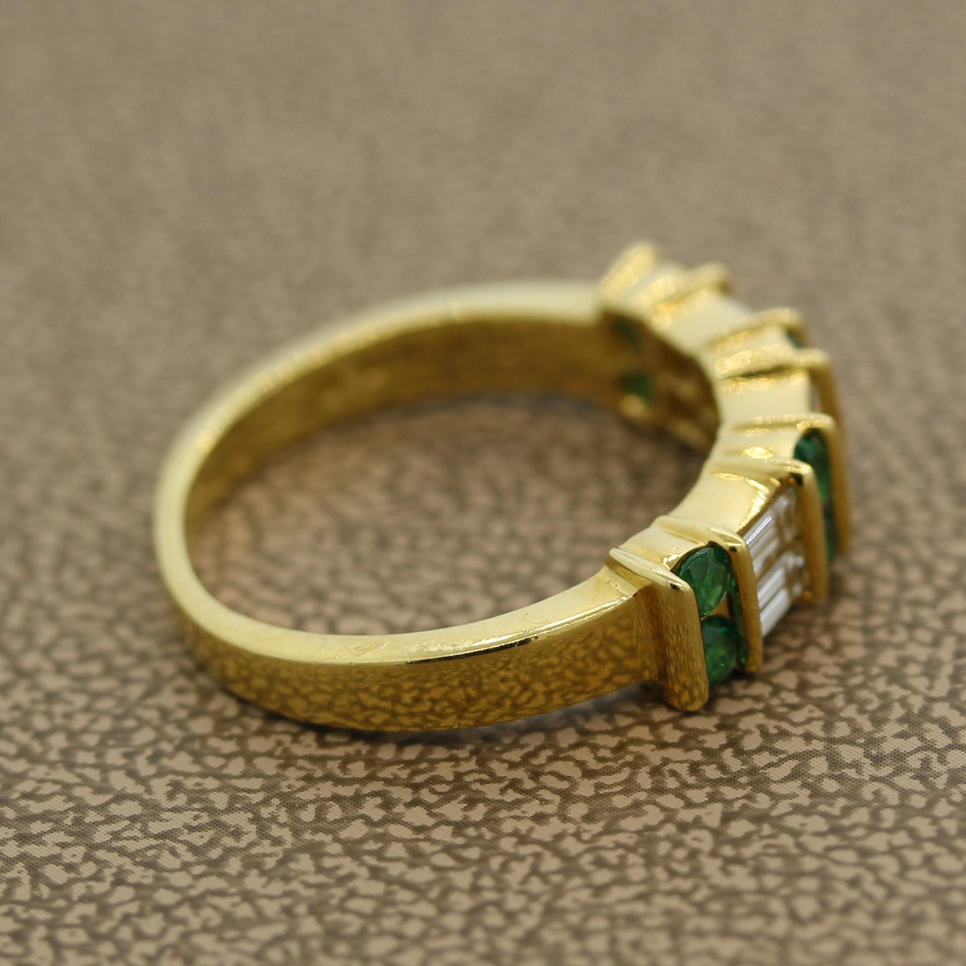 Women's Gemlok Diamond Emerald Gold Band Ring For Sale