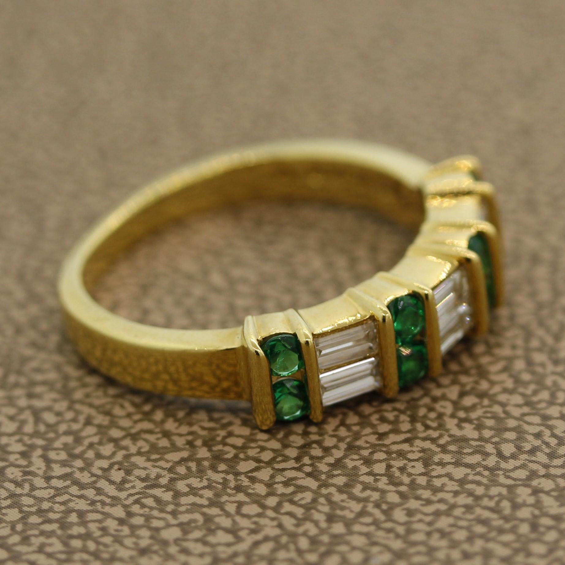 Gemlok Diamond Emerald Gold Band Ring For Sale 1