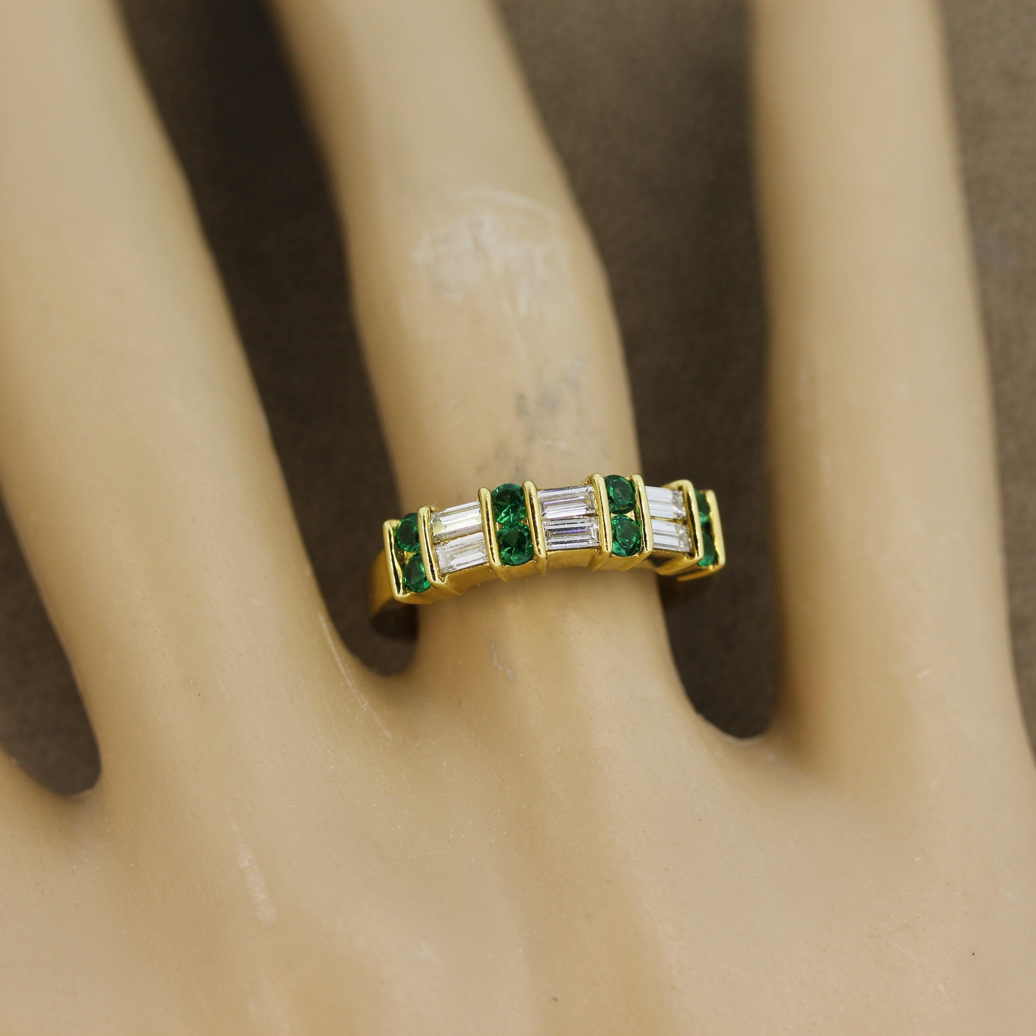 Gemlok Diamond Emerald Gold Band Ring For Sale 2